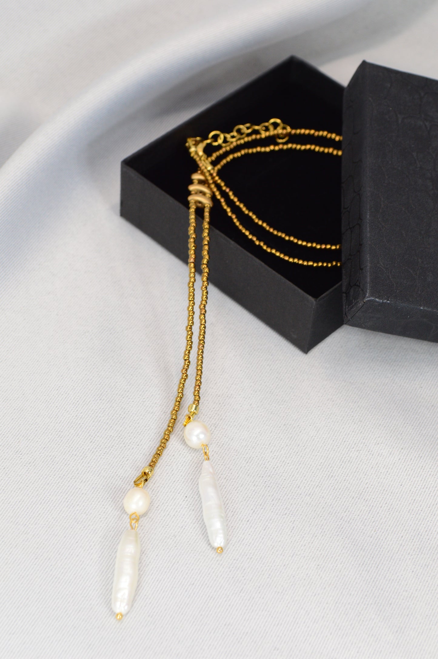 Gold Boho Pearl Lariat Necklace – Freshwater Stick Pearl Y Necklace