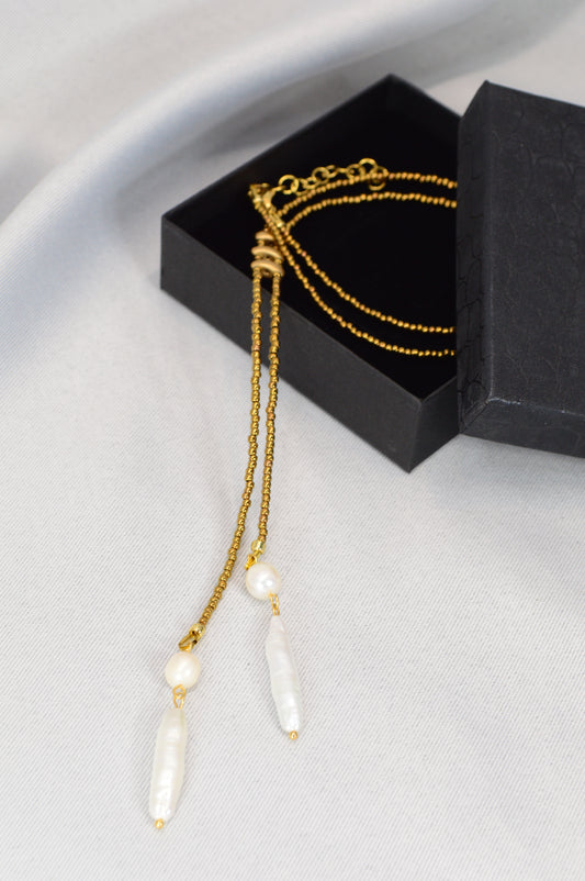 Gold Boho Pearl Lariat Necklace – Freshwater Stick Pearl Y Necklace