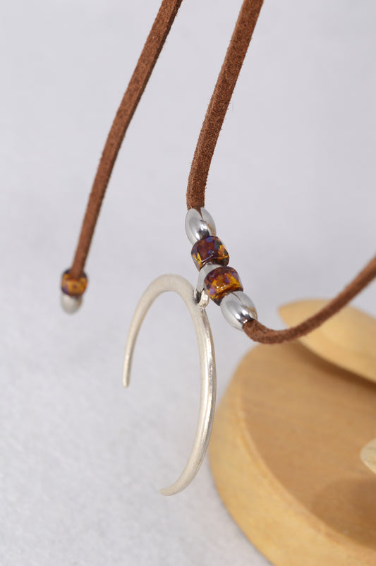 Crescent Moon Suede Wrap Necklace – Boho Adjustable Choker