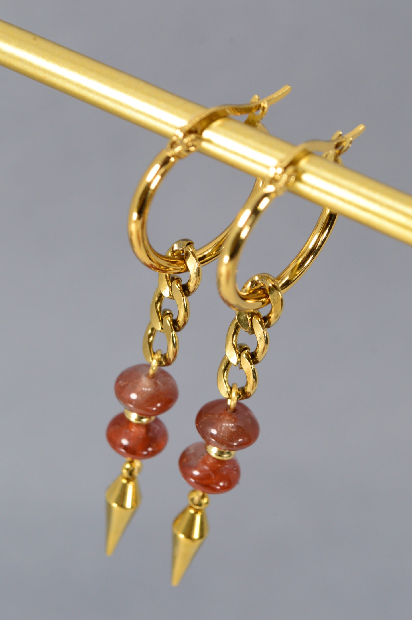 Gold Hoop Earrings with Czech Glass Beads | Stainless Steel | 6.5 cm / 2.5"