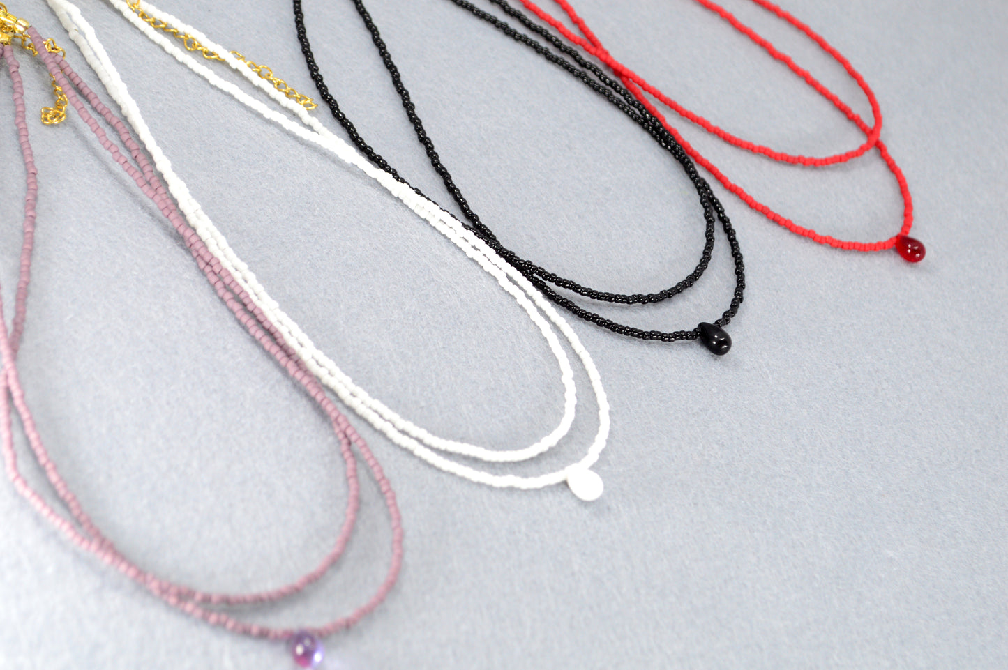 Double Strand Seed Bead Choker with Glass Accent – Minimalist Beaded Necklace