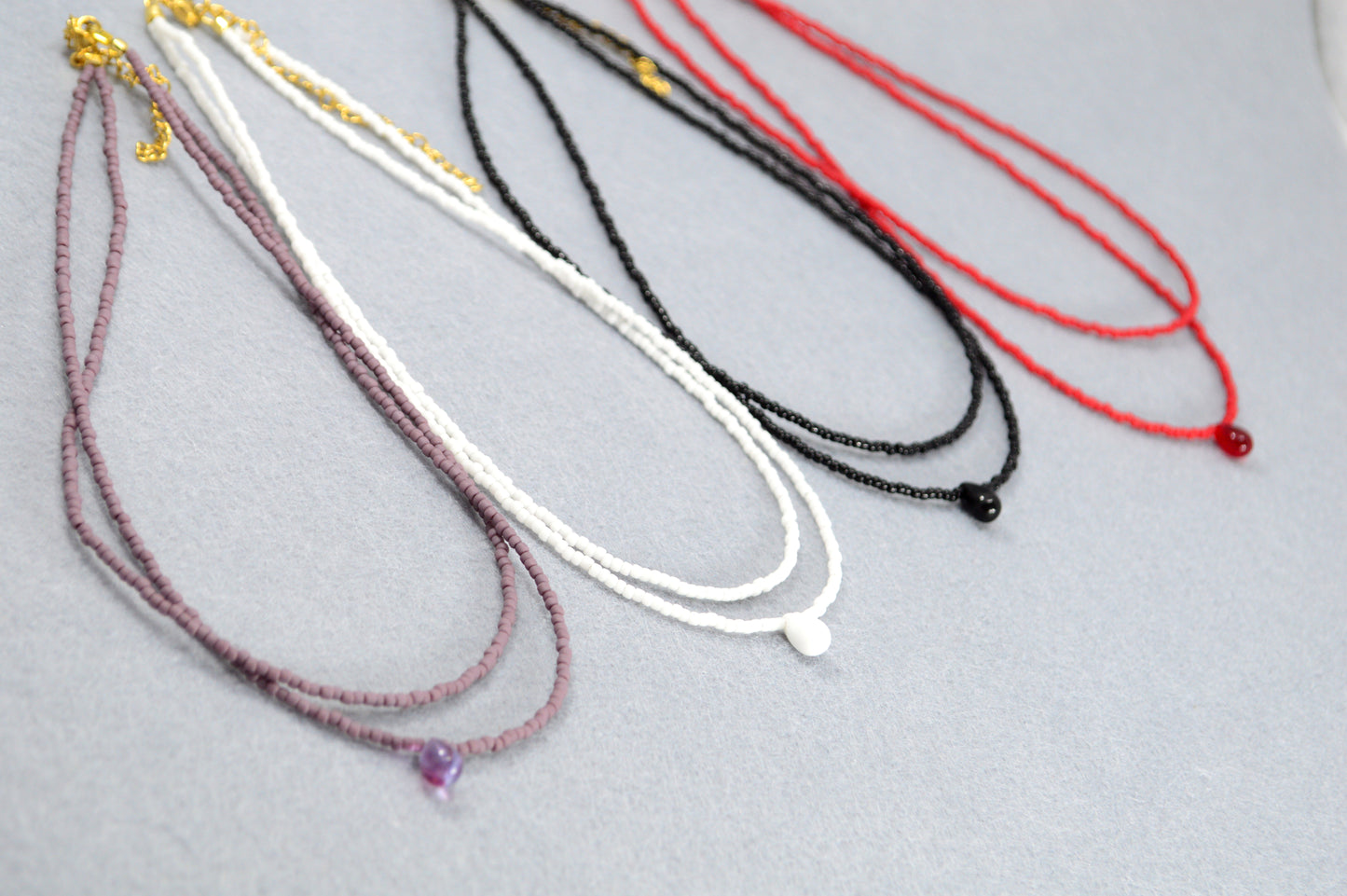 Double Strand Seed Bead Choker with Glass Accent – Minimalist Beaded Necklace