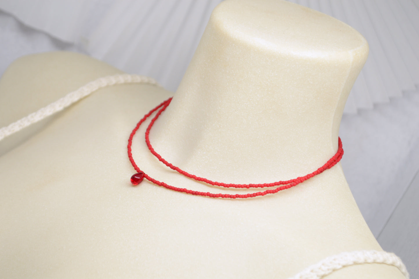 Double Strand Seed Bead Choker with Glass Accent – Minimalist Beaded Necklace