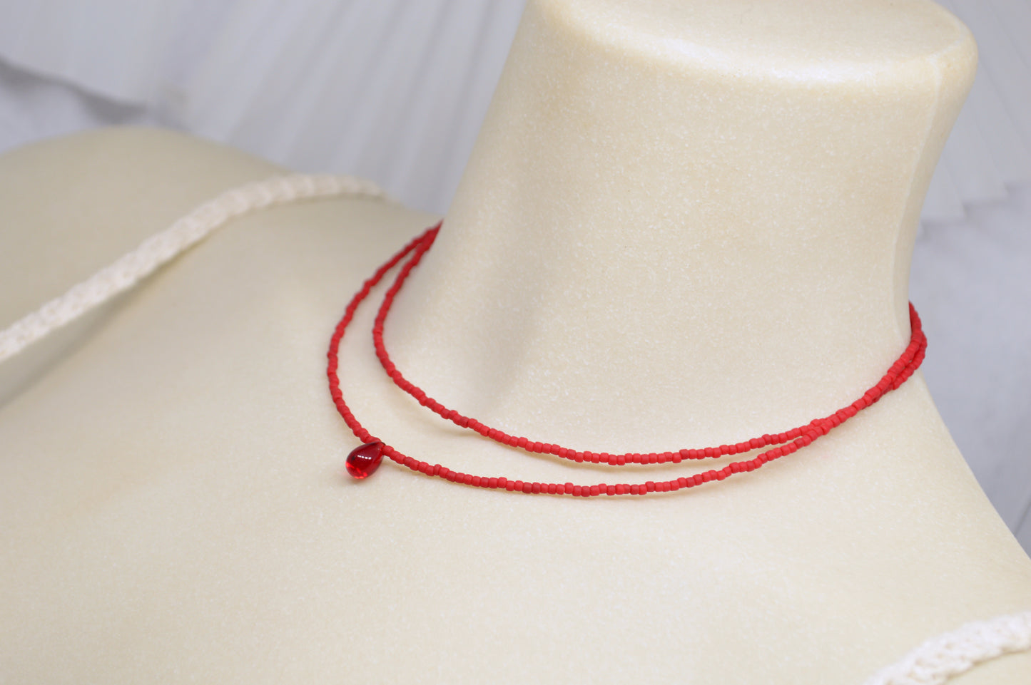 Double Strand Seed Bead Choker with Glass Accent – Minimalist Beaded Necklace
