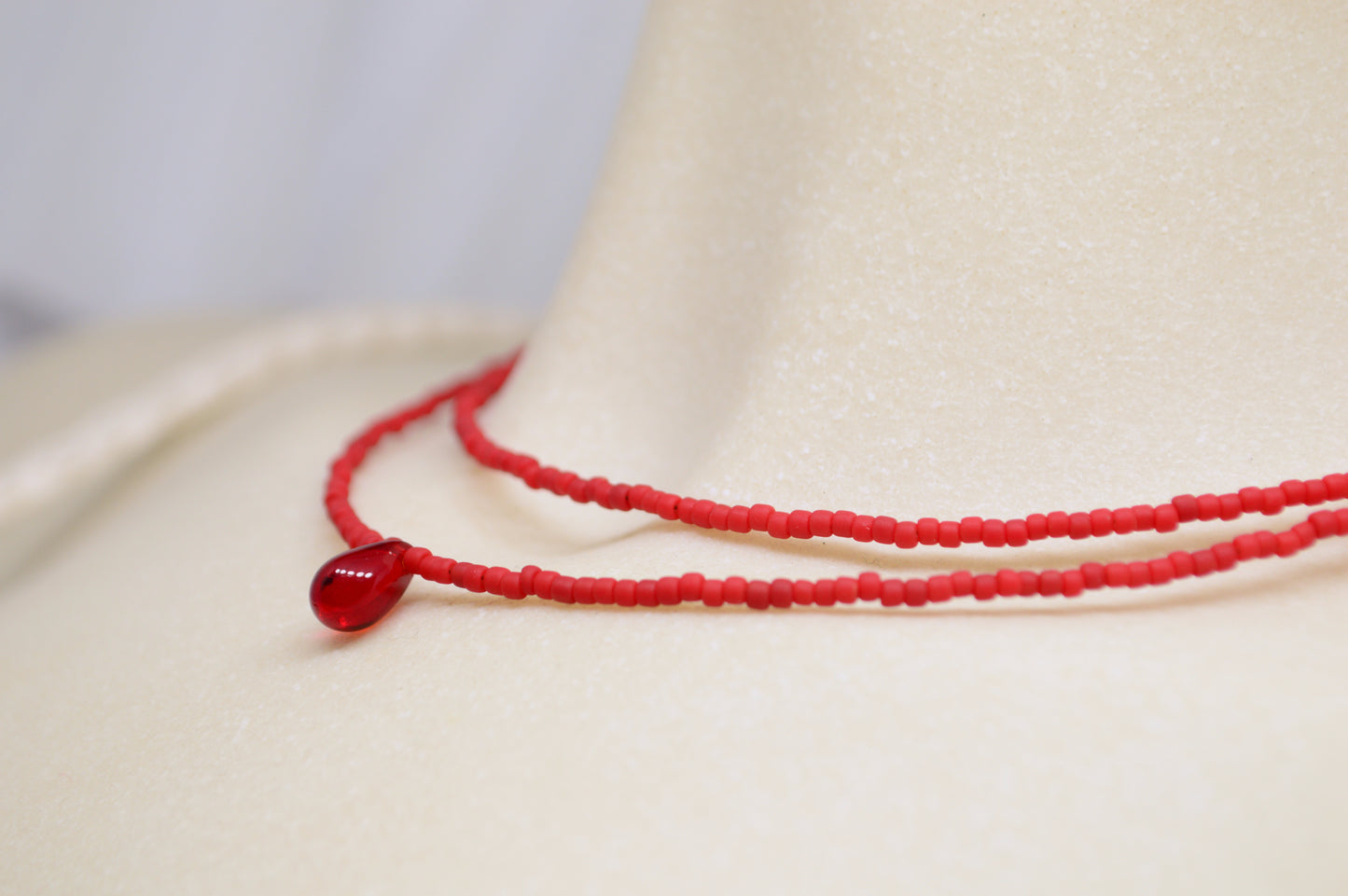 Double Strand Seed Bead Choker with Glass Accent – Minimalist Beaded Necklace