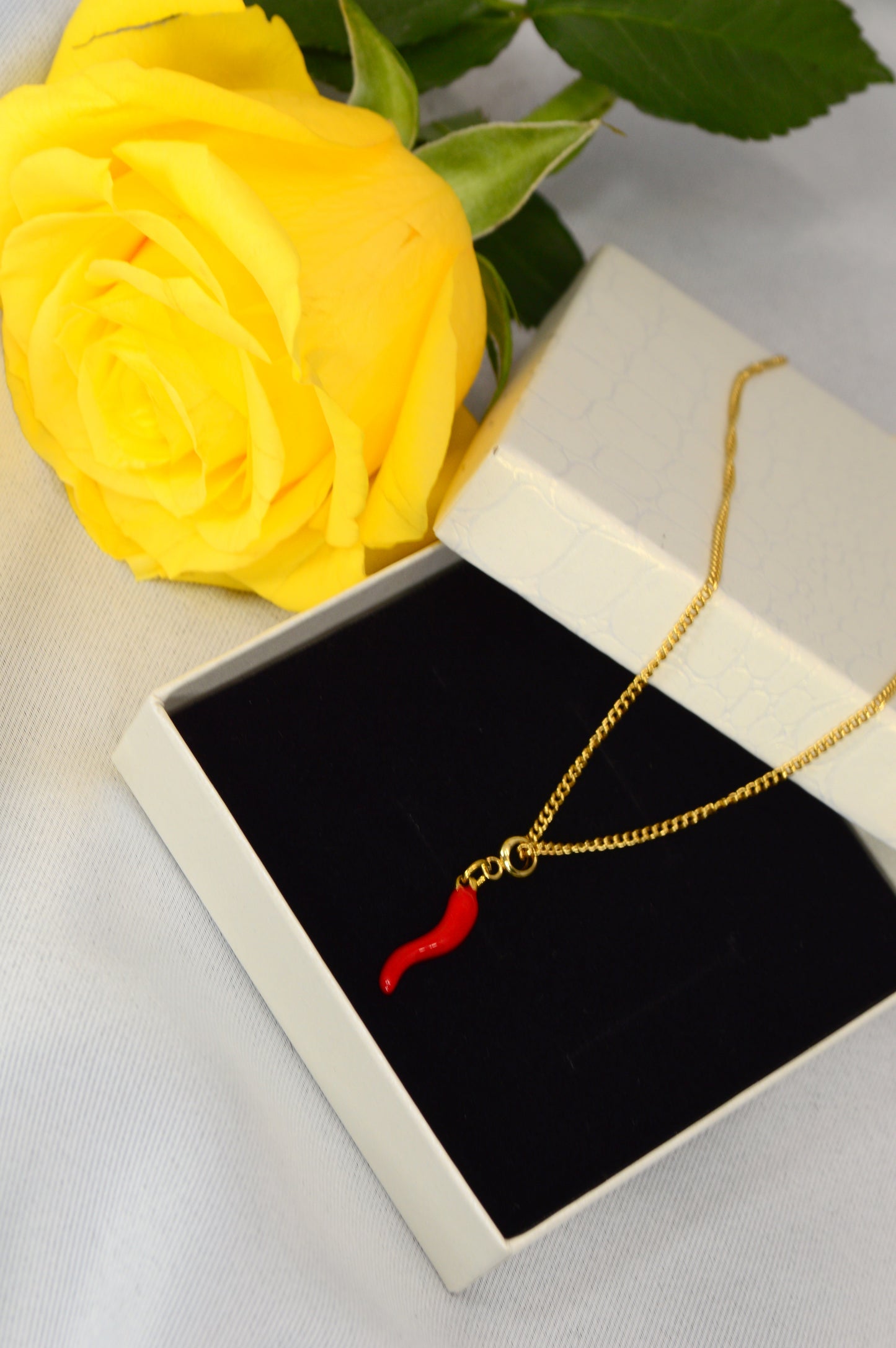Red Chili Pepper Pendant Necklace – Enamel Charm on Gold Stainless Steel Chain