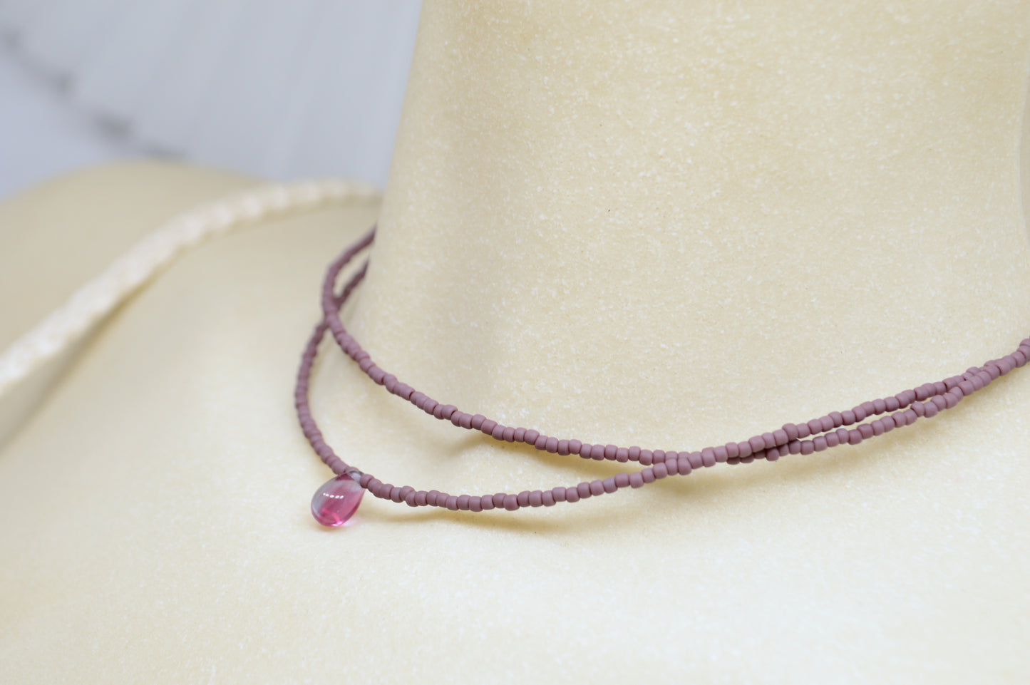 Double Strand Seed Bead Choker with Glass Accent – Minimalist Beaded Necklace