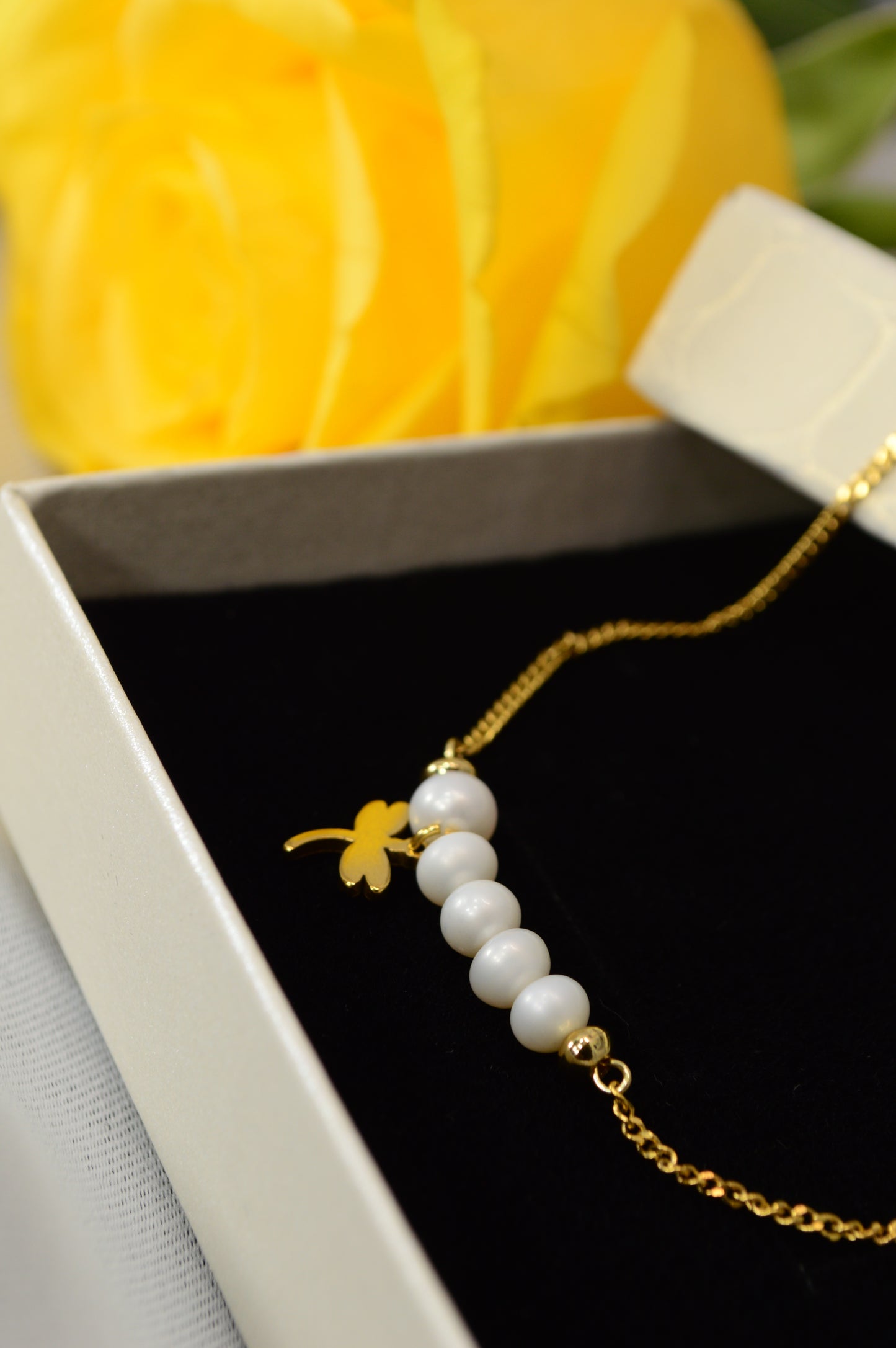 Freshwater Pearl Necklace – Minimal Bar Pendant with Gold Charm on Stainless Steel Chain