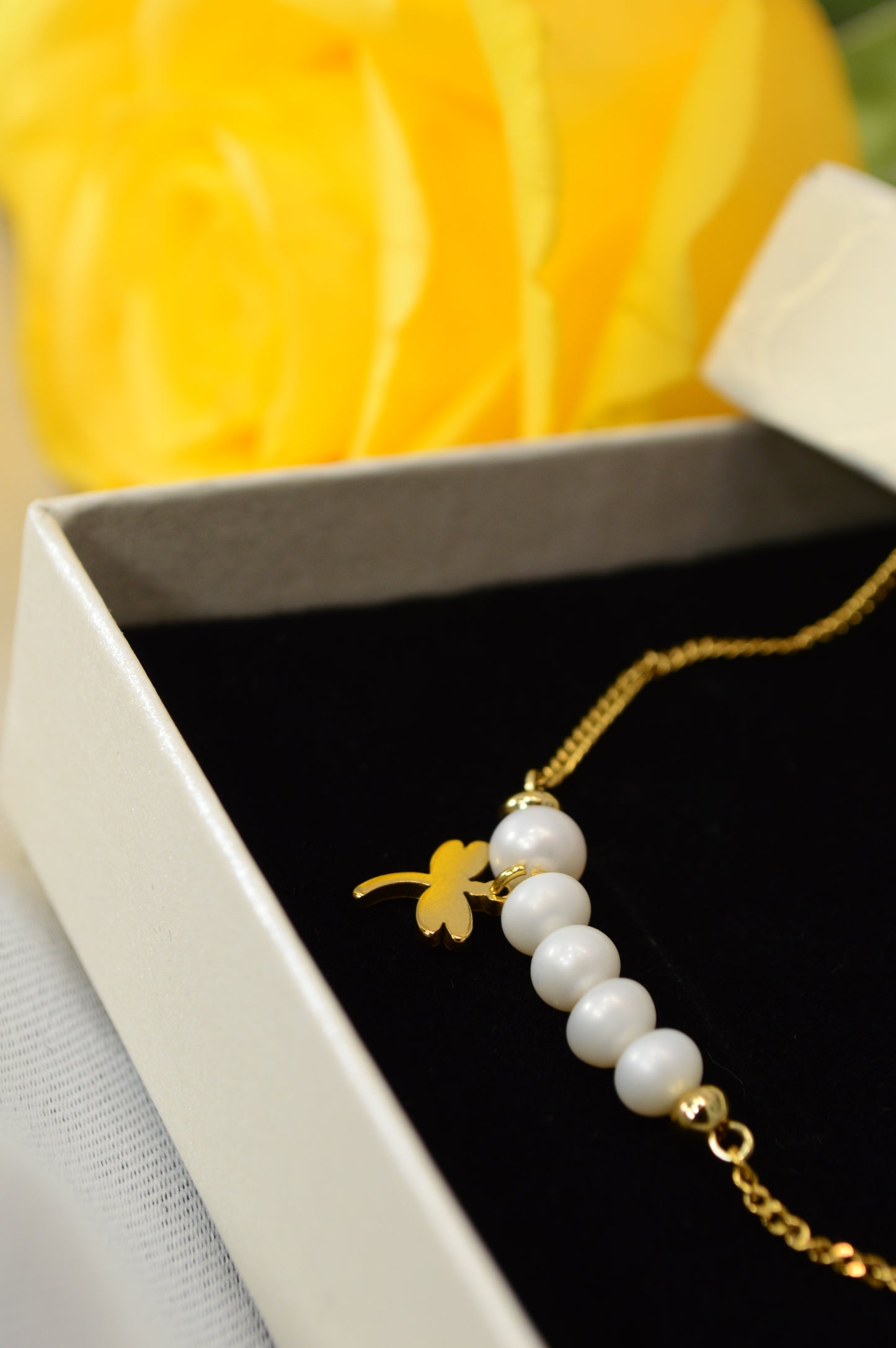 Freshwater Pearl Necklace – Minimal Bar Pendant with Gold Charm on Stainless Steel Chain
