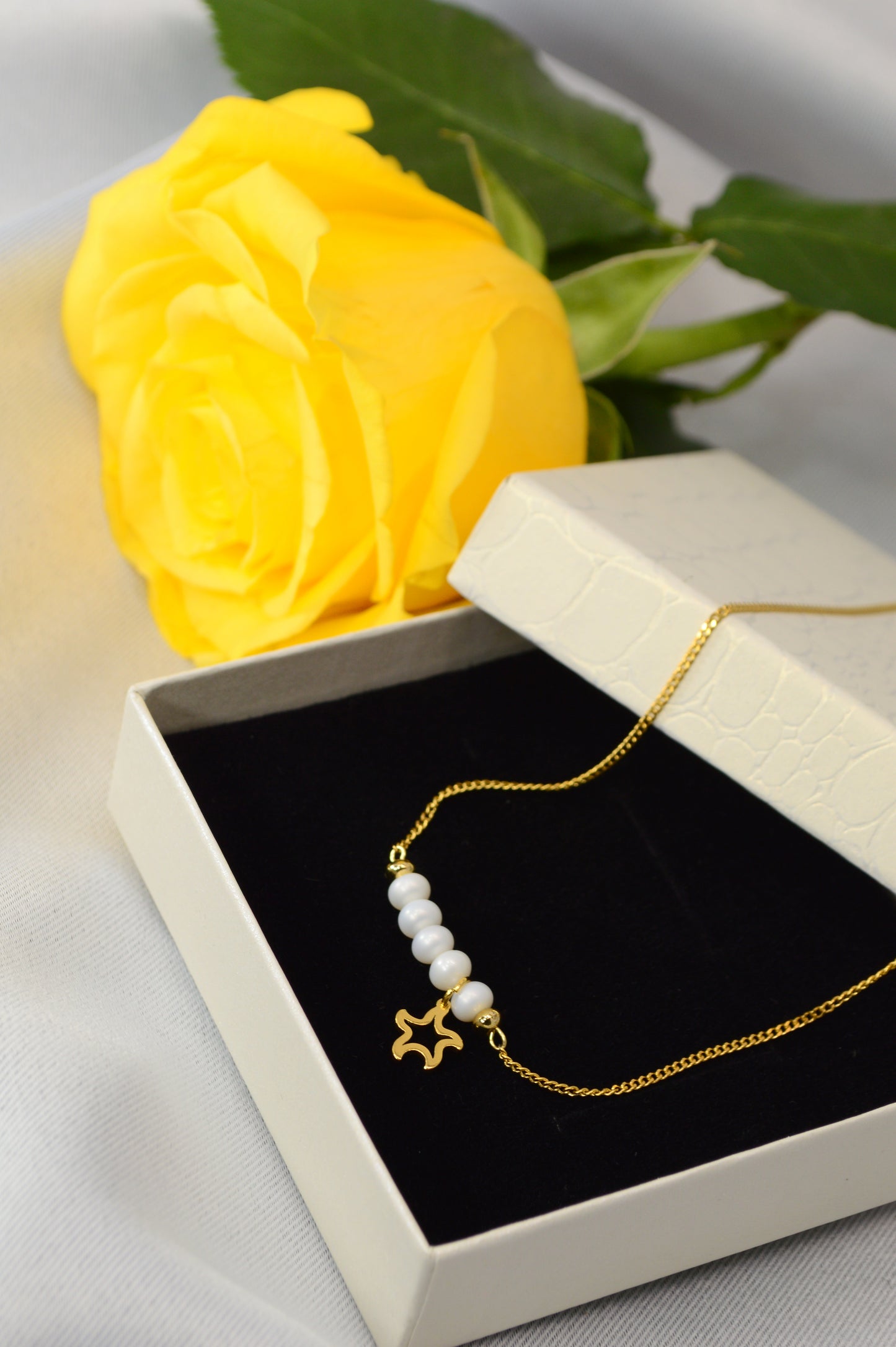 Freshwater Pearl Necklace – Minimal Bar Pendant with Gold Charm on Stainless Steel Chain