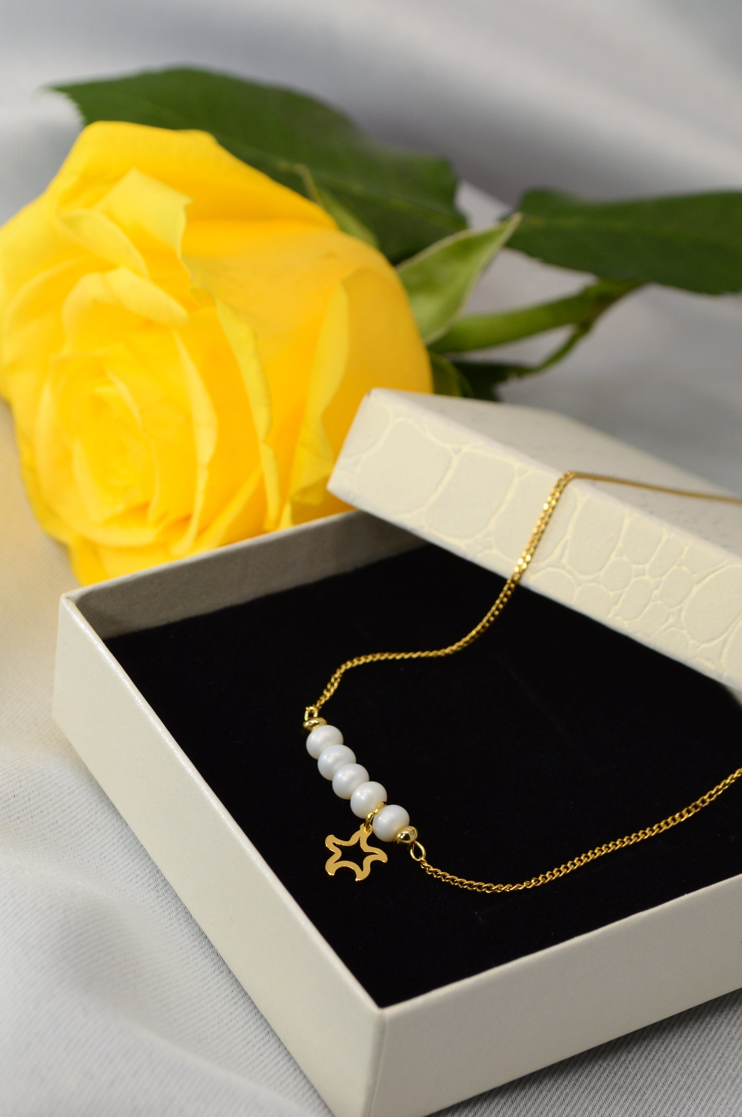 Freshwater Pearl Necklace – Minimal Bar Pendant with Gold Charm on Stainless Steel Chain