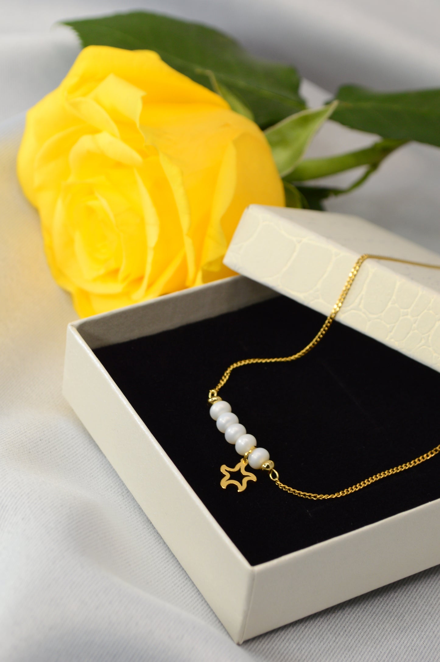 Freshwater Pearl Necklace – Minimal Bar Pendant with Gold Charm on Stainless Steel Chain