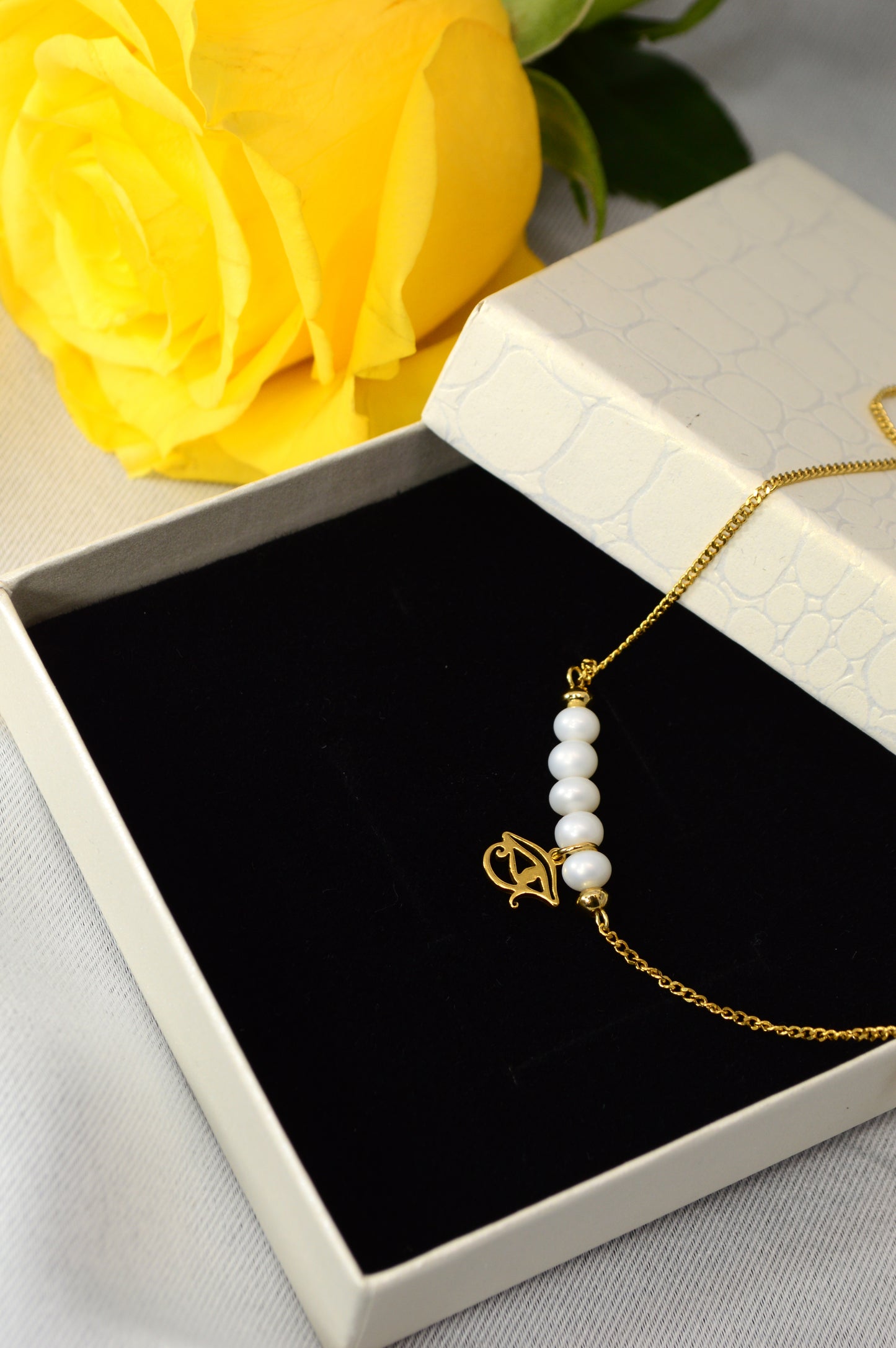 Freshwater Pearl Necklace – Minimal Bar Pendant with Gold Charm on Stainless Steel Chain