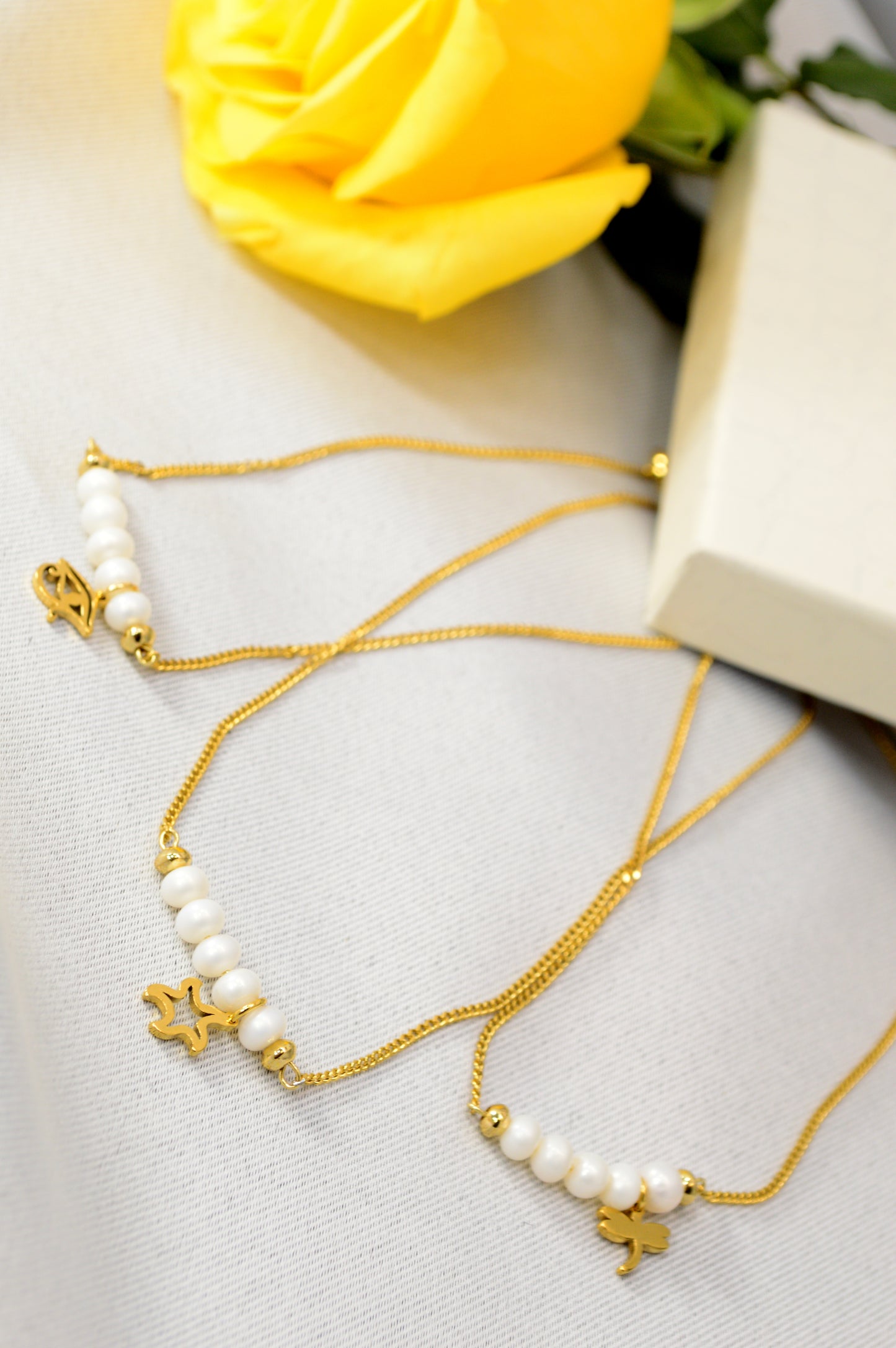 Freshwater Pearl Necklace – Minimal Bar Pendant with Gold Charm on Stainless Steel Chain