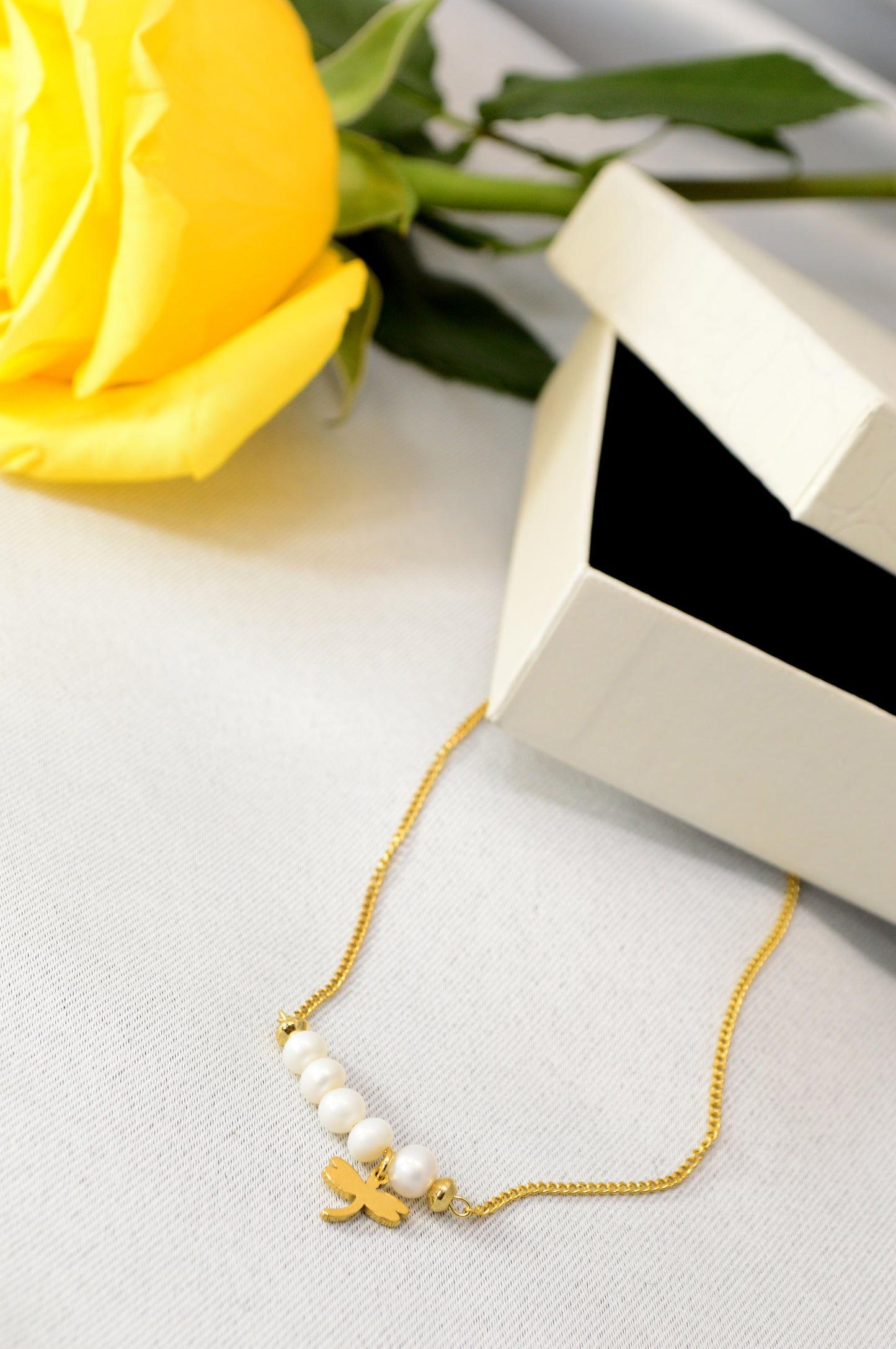 Freshwater Pearl Necklace – Minimal Bar Pendant with Gold Charm on Stainless Steel Chain