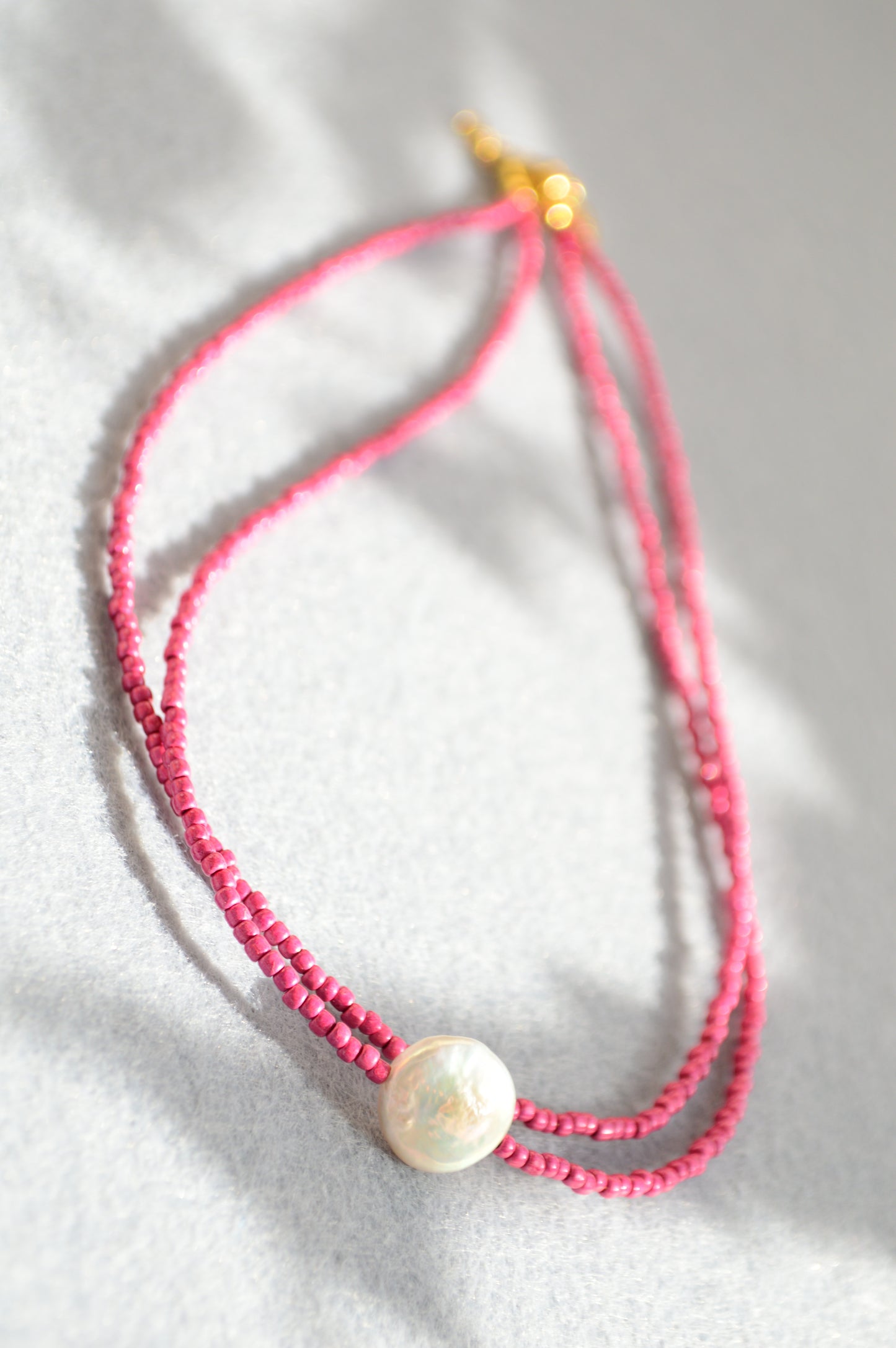 Pink Seed Bead Choker with Mother of Pearl – Minimalist Layered Necklace