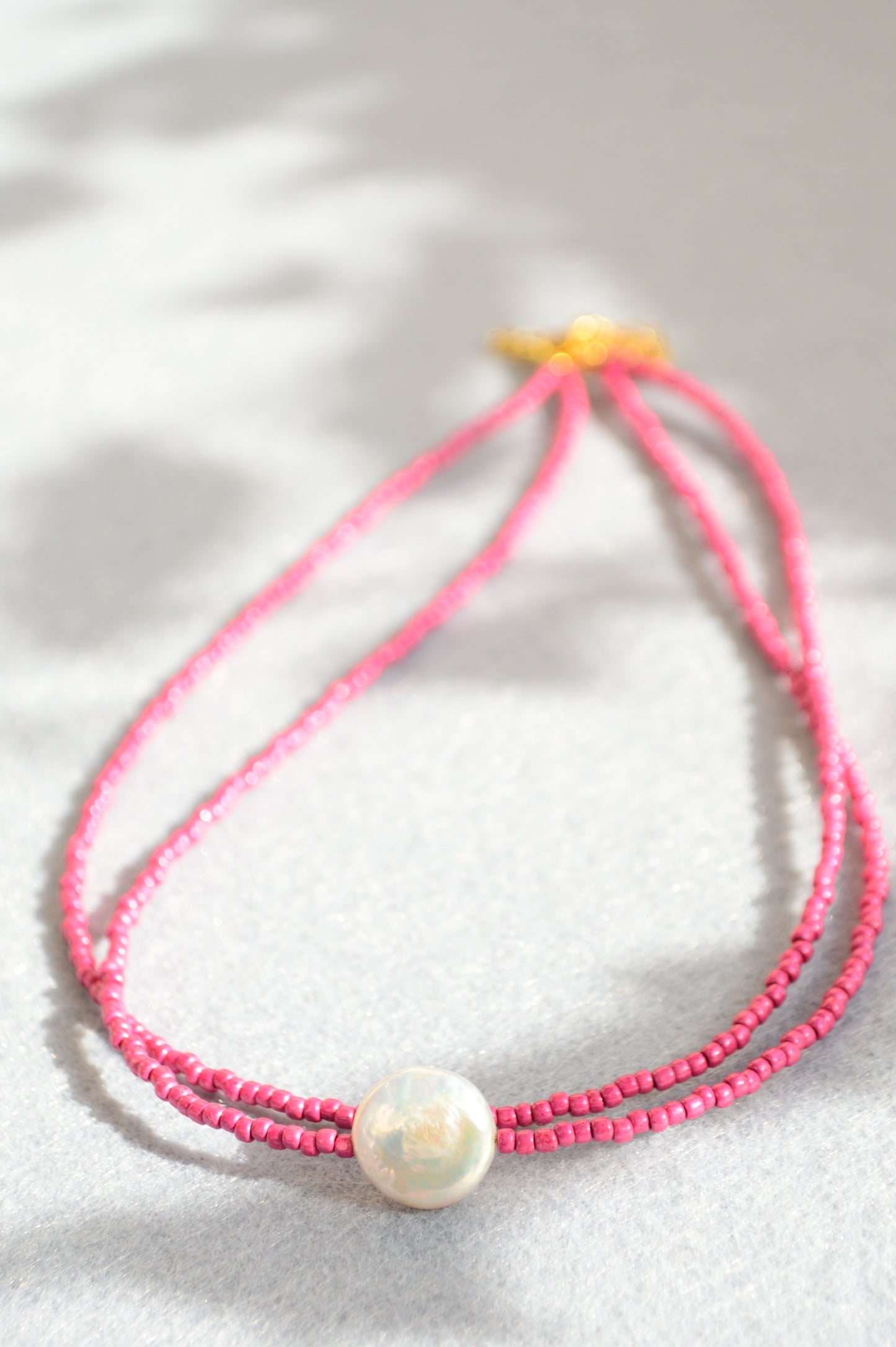 Pink Seed Bead Choker with Mother of Pearl – Minimalist Layered Necklace