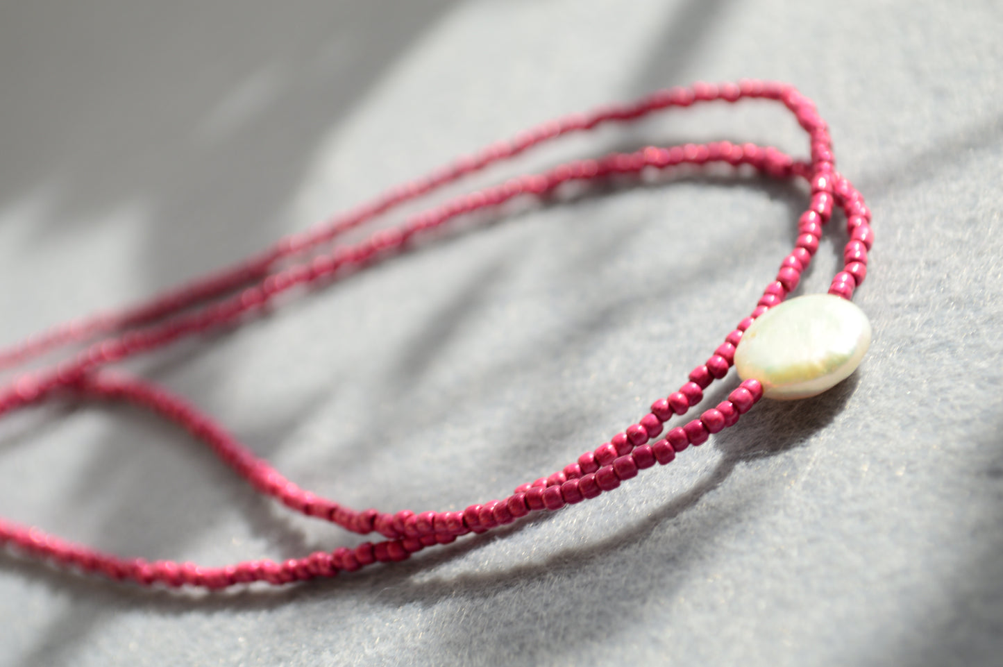 Pink Seed Bead Choker with Mother of Pearl – Minimalist Layered Necklace