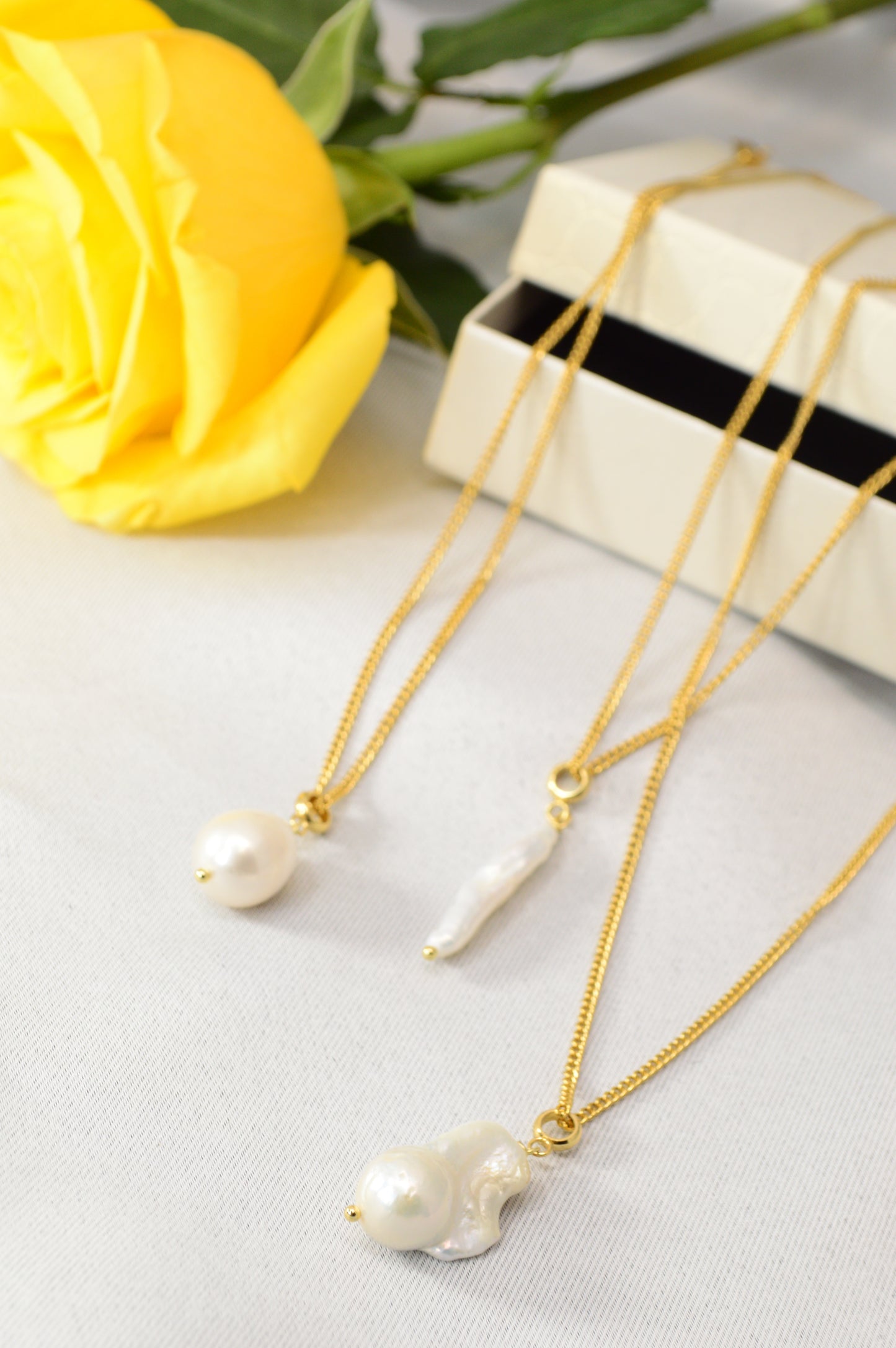 Freshwater Pearl Pendant Necklace – Gold Stainless Steel Chain, 3 Pearl Shapes