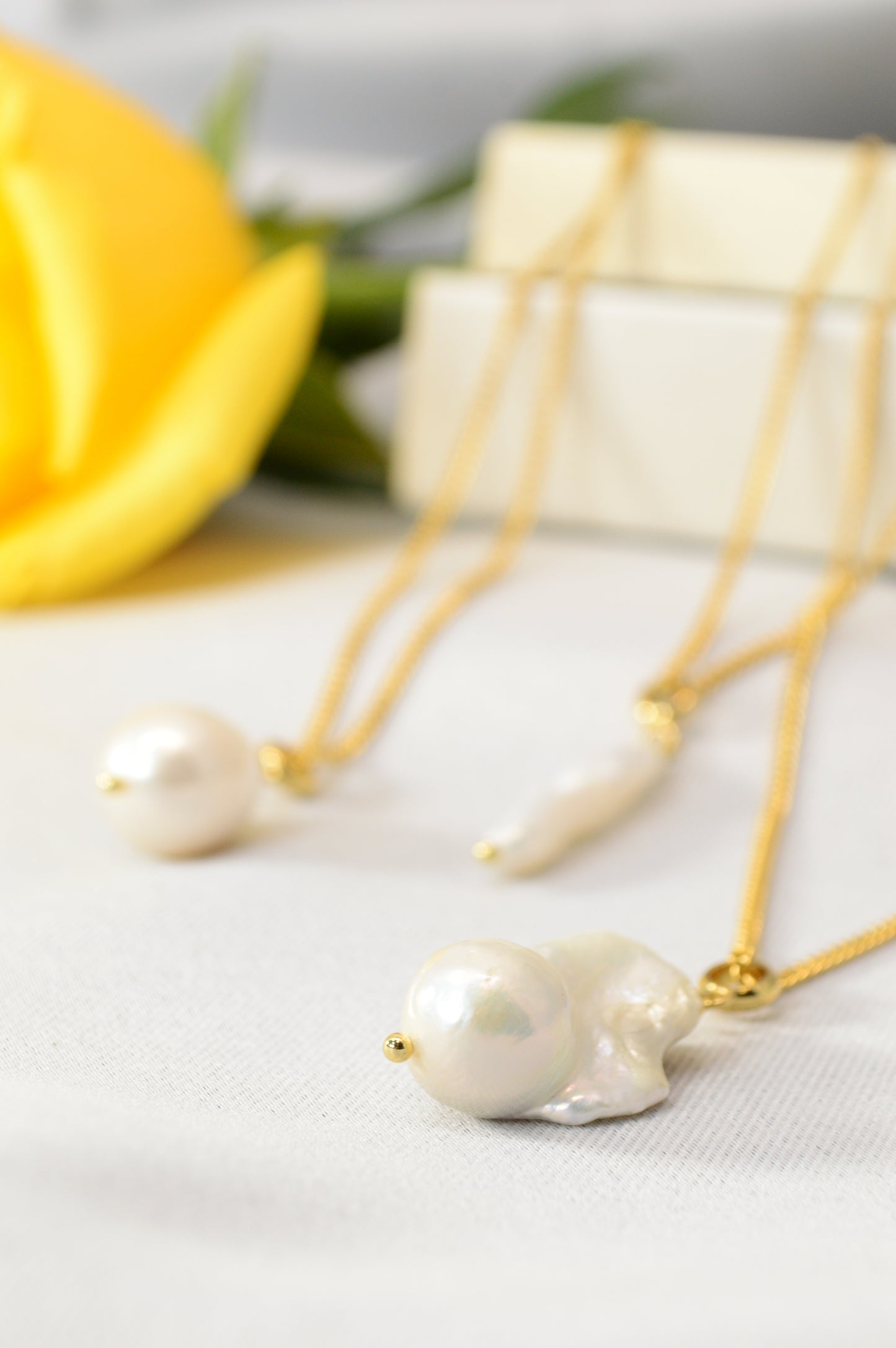 Freshwater Pearl Pendant Necklace – Gold Stainless Steel Chain, 3 Pearl Shapes