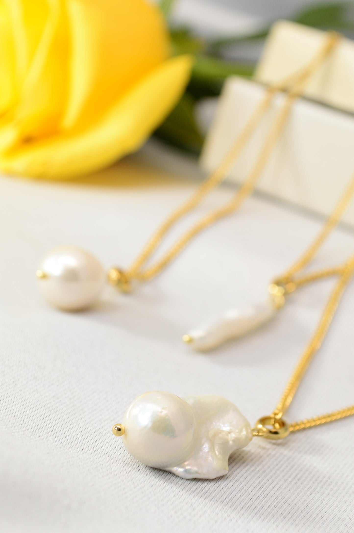 Freshwater Pearl Pendant Necklace – Gold Stainless Steel Chain, 3 Pearl Shapes