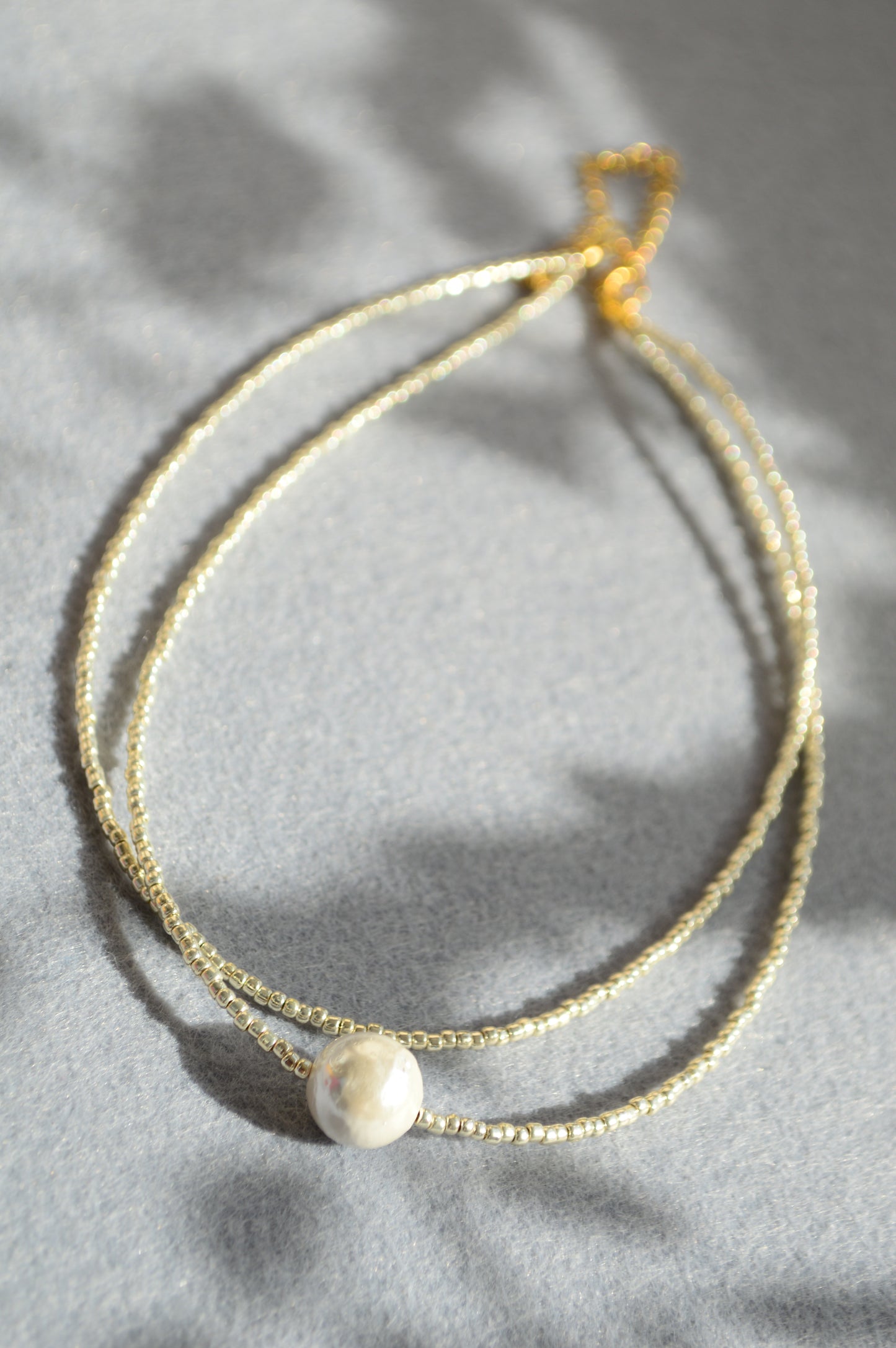 Minimalist Mother of Pearl Choker – Double Strand Seed Bead Necklace
