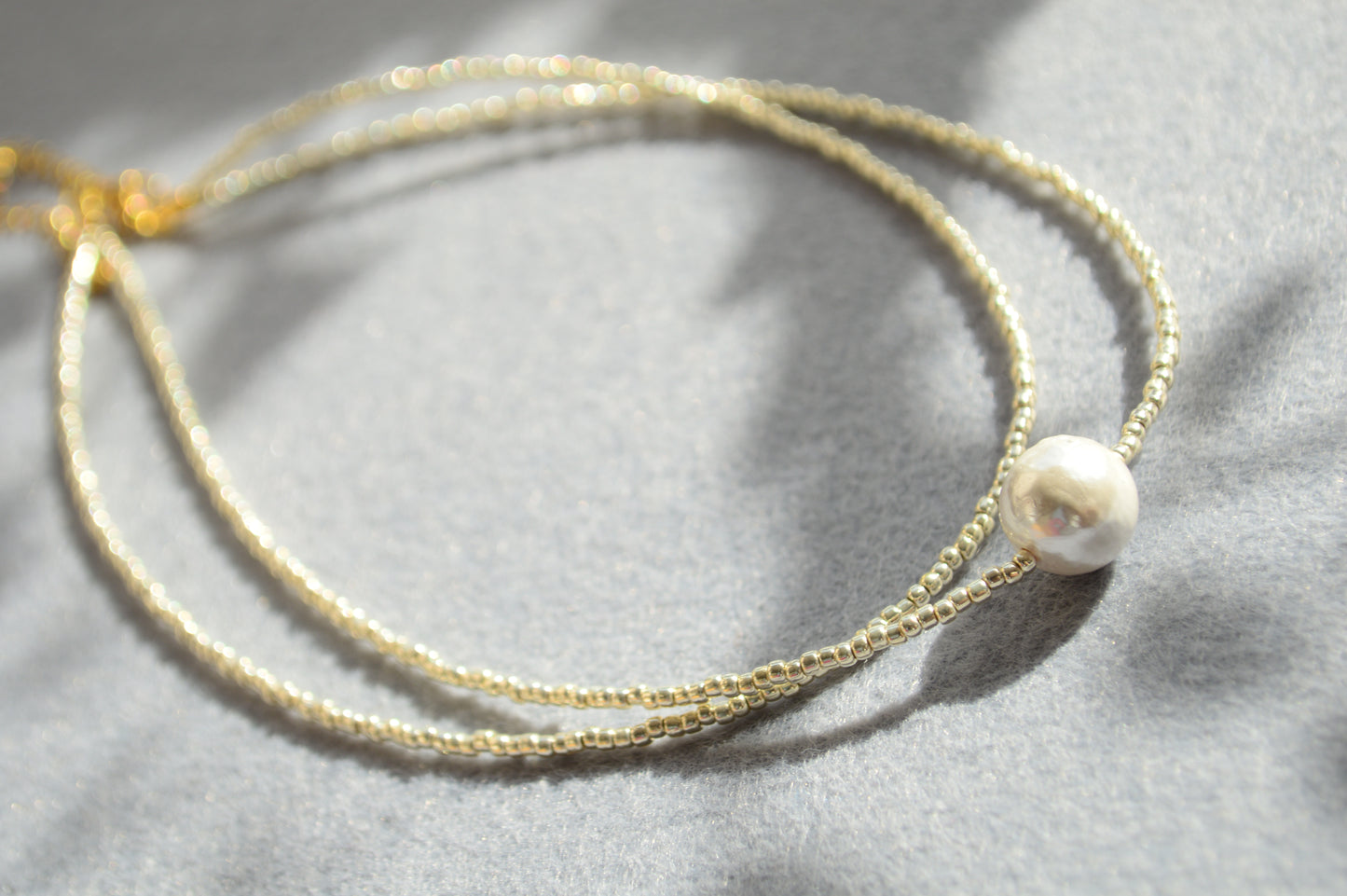 Minimalist Mother of Pearl Choker – Double Strand Seed Bead Necklace
