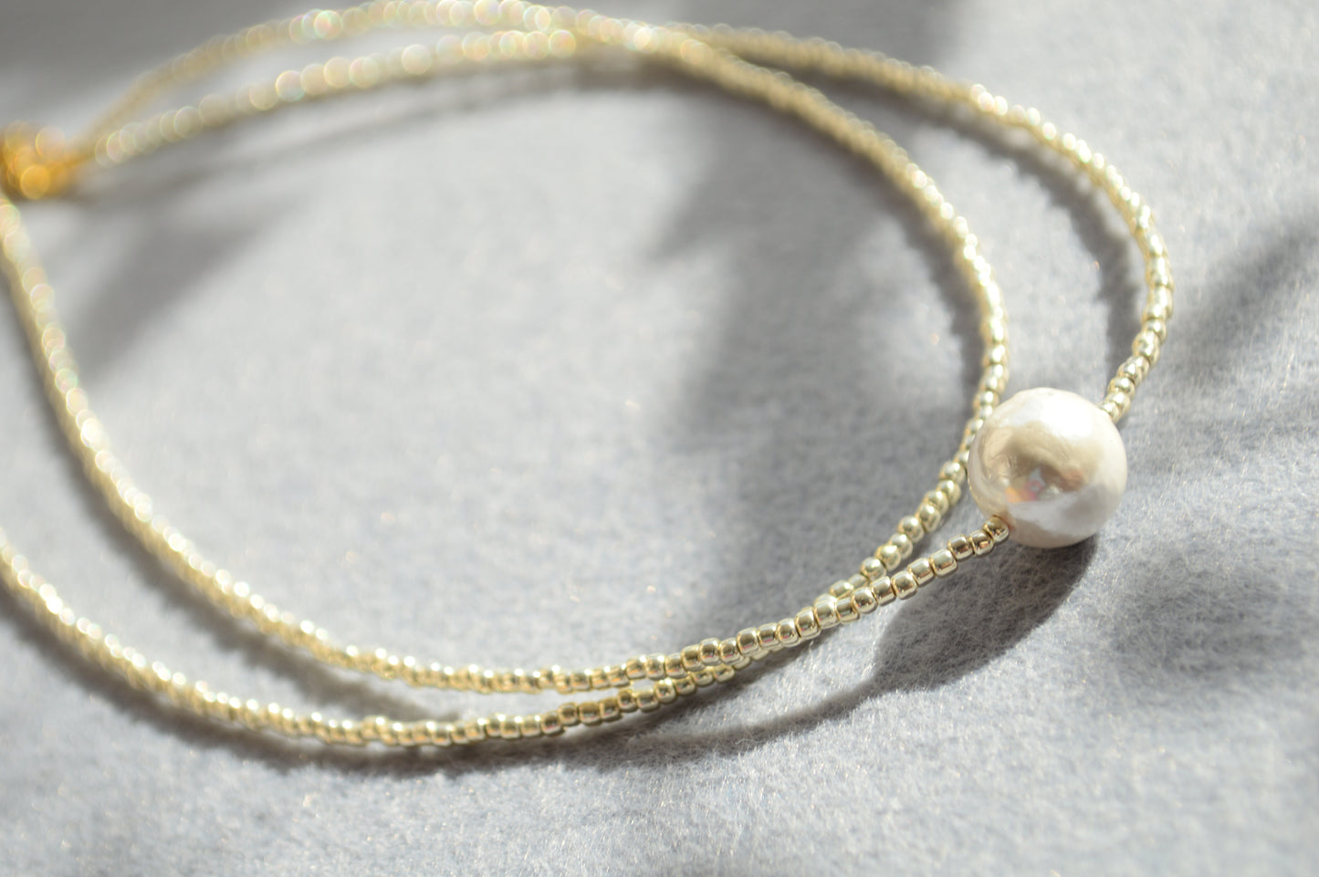 Minimalist Mother of Pearl Choker – Double Strand Seed Bead Necklace