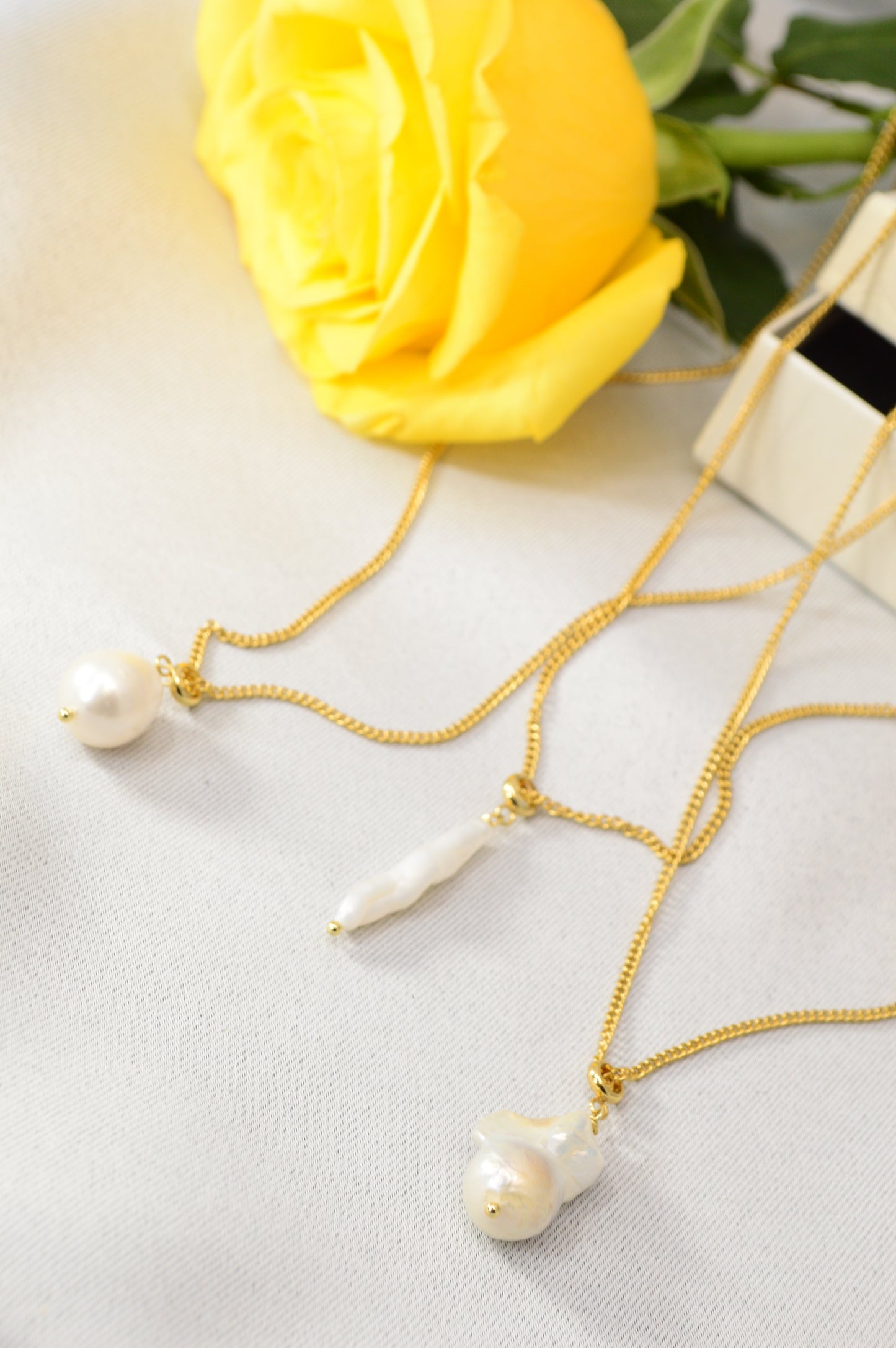 Freshwater Pearl Pendant Necklace – Gold Stainless Steel Chain, 3 Pearl Shapes