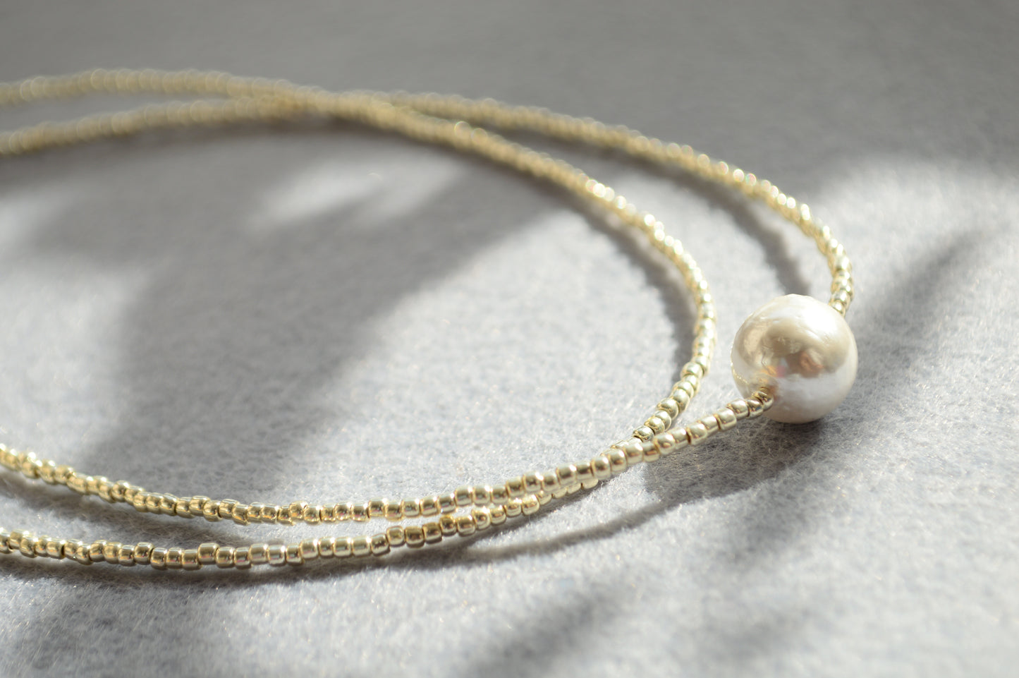 Minimalist Mother of Pearl Choker – Double Strand Seed Bead Necklace