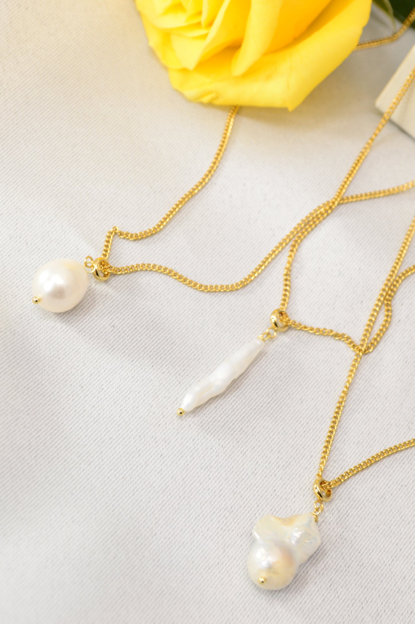 Freshwater Pearl Pendant Necklace – Gold Stainless Steel Chain, 3 Pearl Shapes