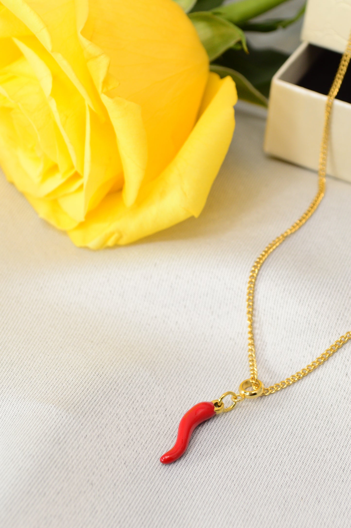 Red Chili Pepper Pendant Necklace – Enamel Charm on Gold Stainless Steel Chain