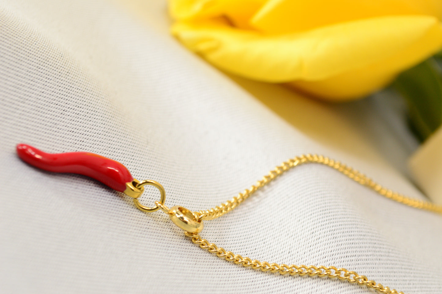 Red Chili Pepper Pendant Necklace – Enamel Charm on Gold Stainless Steel Chain