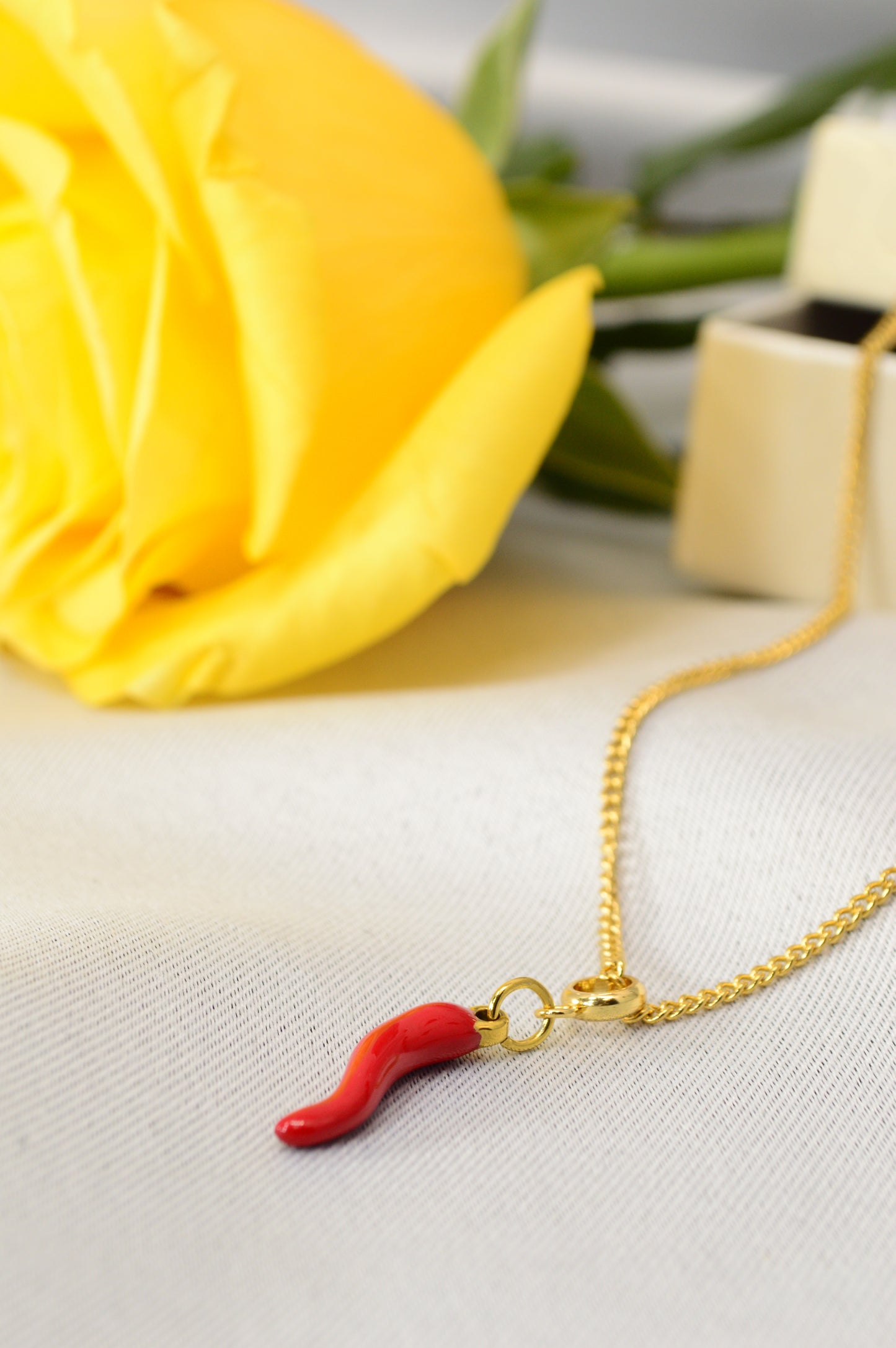 Red Chili Pepper Pendant Necklace – Enamel Charm on Gold Stainless Steel Chain
