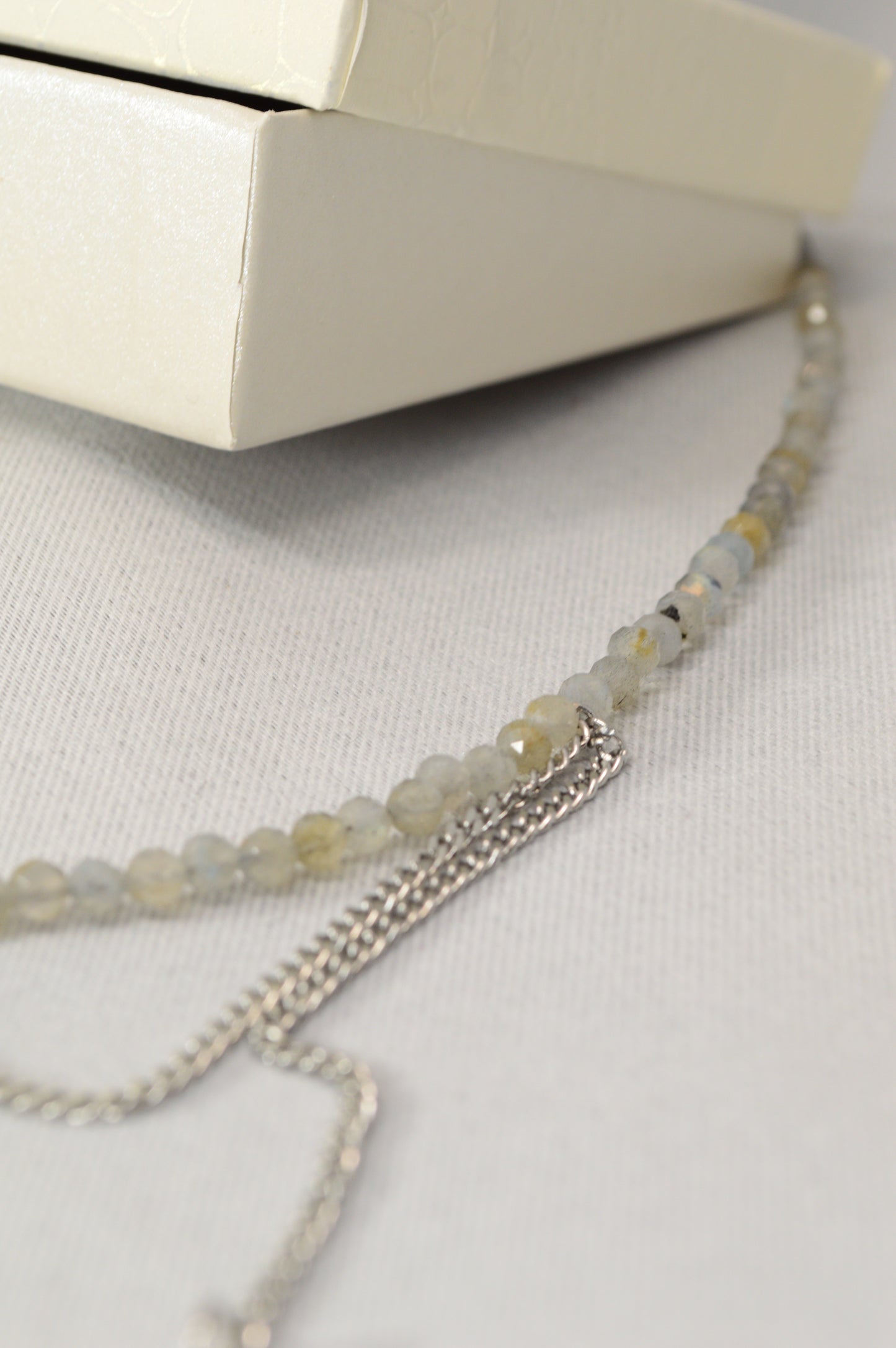 Moonstone Charm Necklace – Crescent & Stars – Stainless Steel Layers