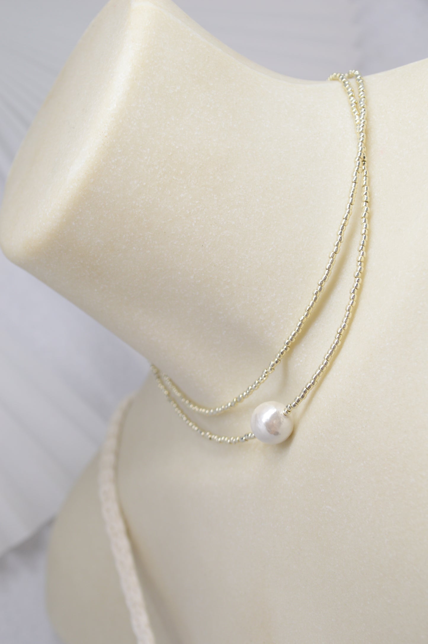 Minimalist Mother of Pearl Choker – Double Strand Seed Bead Necklace
