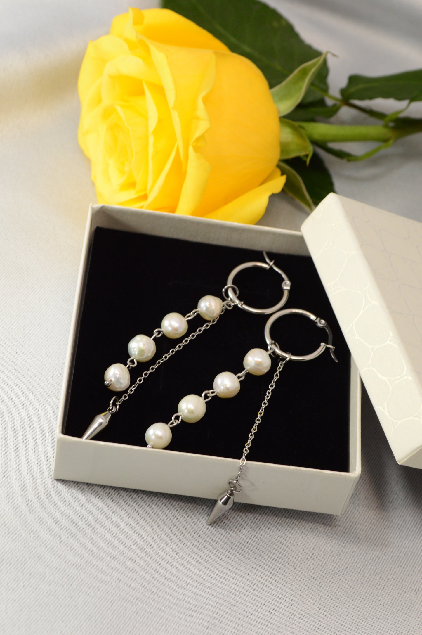 Baroque Pearl Drop Hoop Earrings – Silver & Gold Variants 10cm 4"