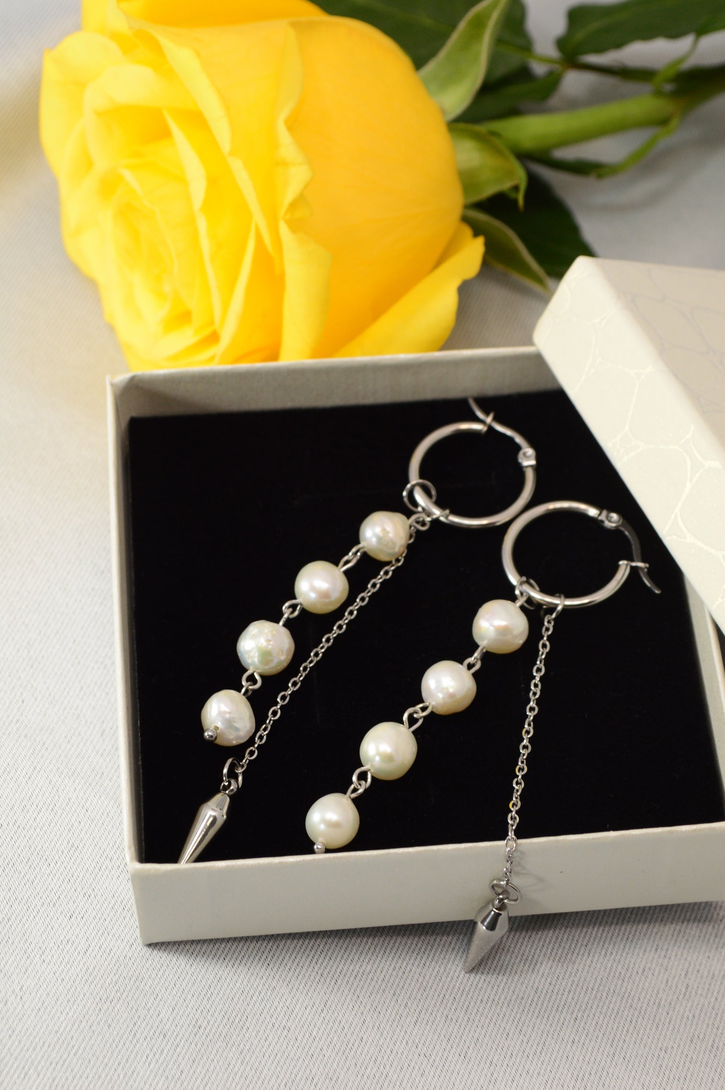 Baroque Pearl Drop Hoop Earrings – Silver & Gold Variants 10cm 4"