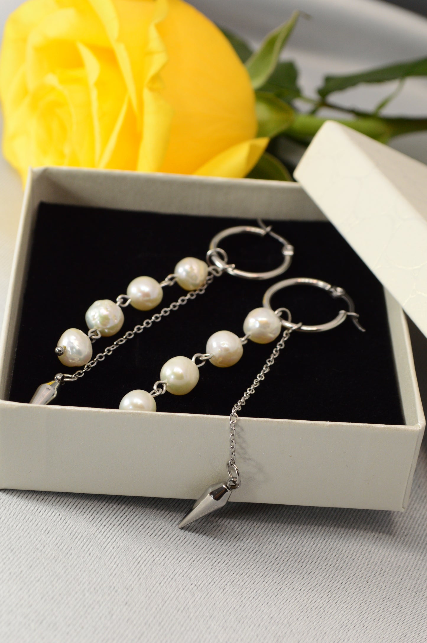 Baroque Pearl Drop Hoop Earrings – Silver & Gold Variants 10cm 4"