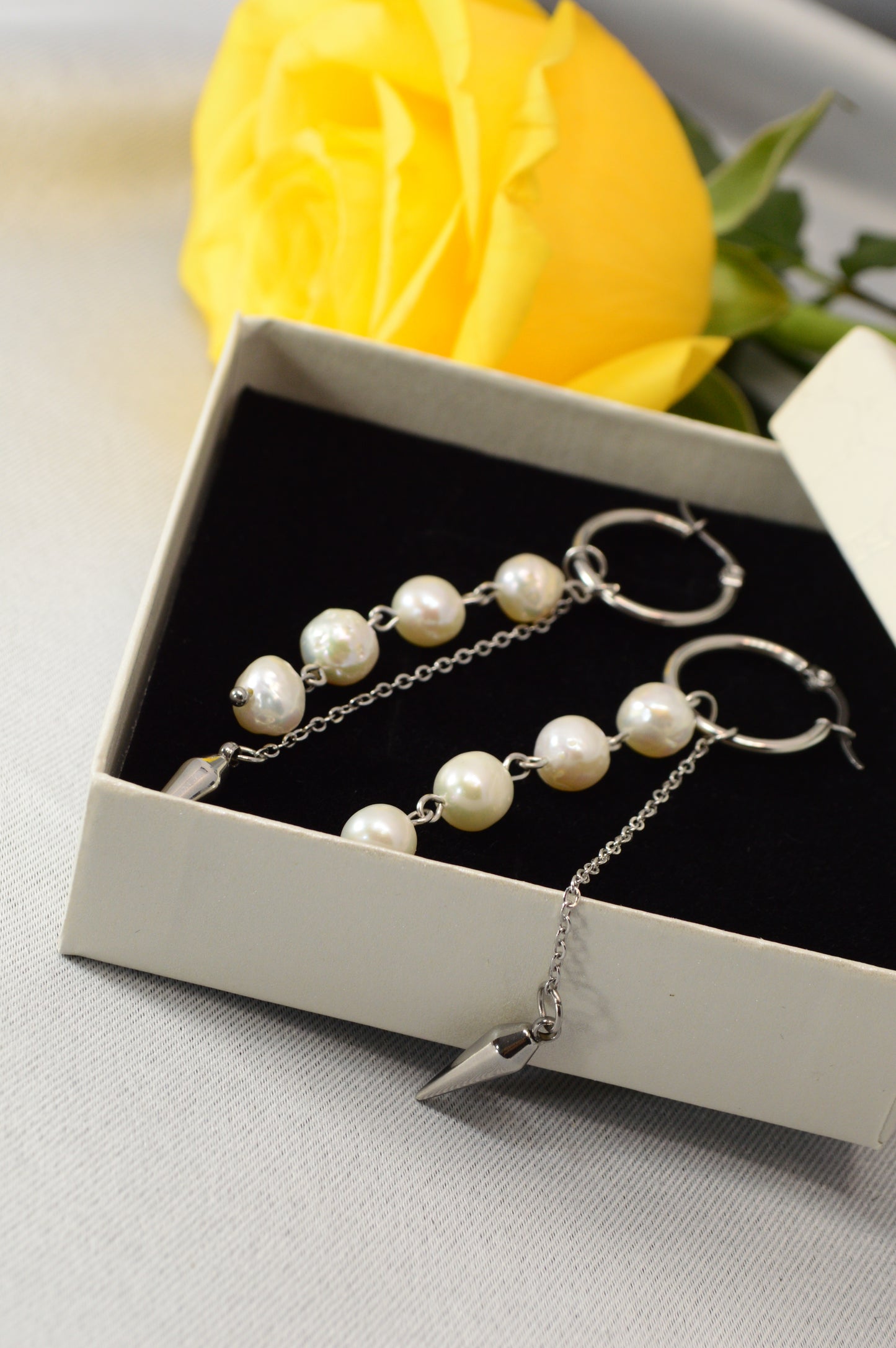 Baroque Pearl Drop Hoop Earrings – Silver & Gold Variants 10cm 4"