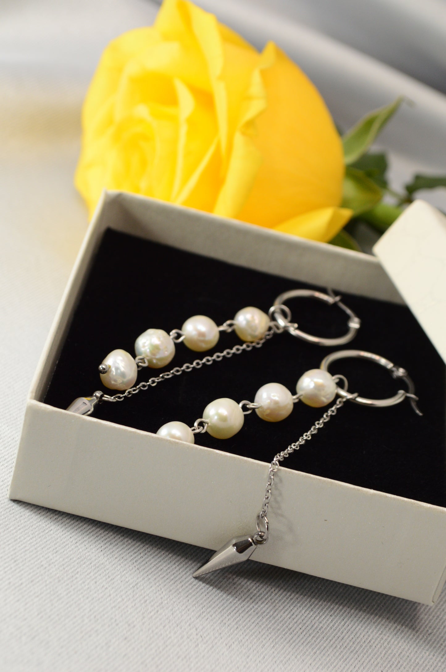 Baroque Pearl Drop Hoop Earrings – Silver & Gold Variants 10cm 4"