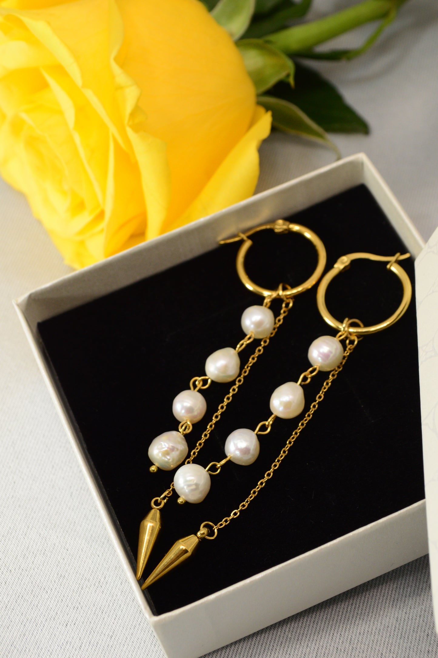 Baroque Pearl Drop Hoop Earrings – Silver & Gold Variants 10cm 4"