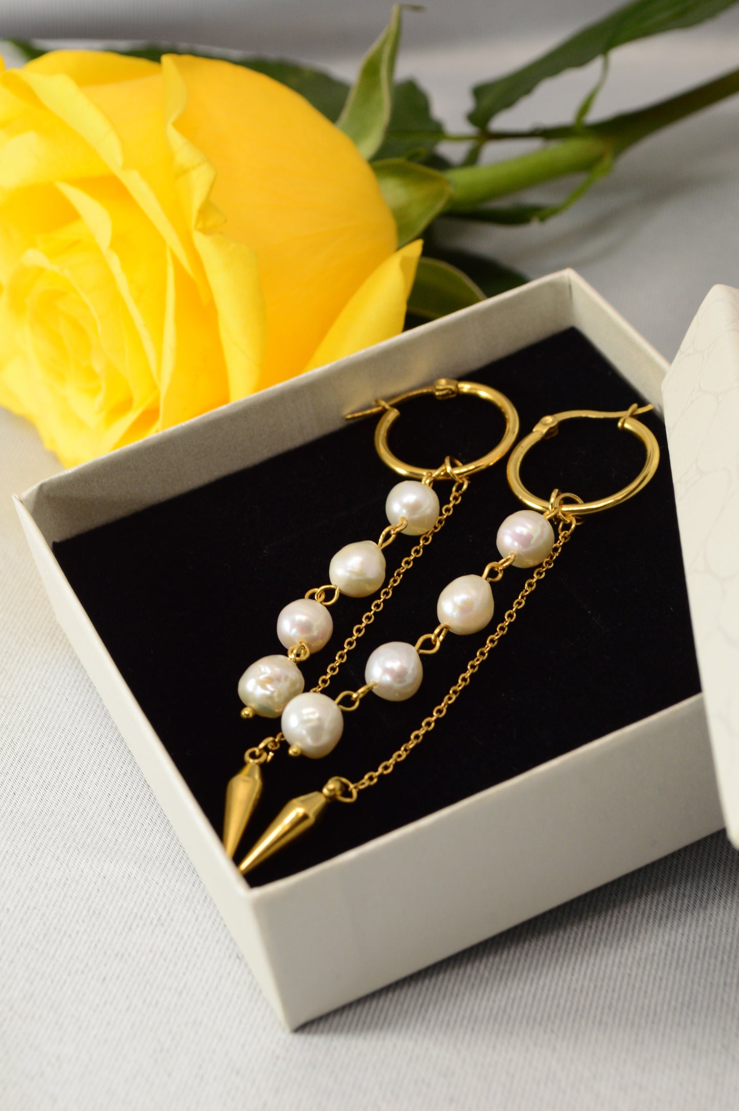Baroque Pearl Drop Hoop Earrings – Silver & Gold Variants 10cm 4"