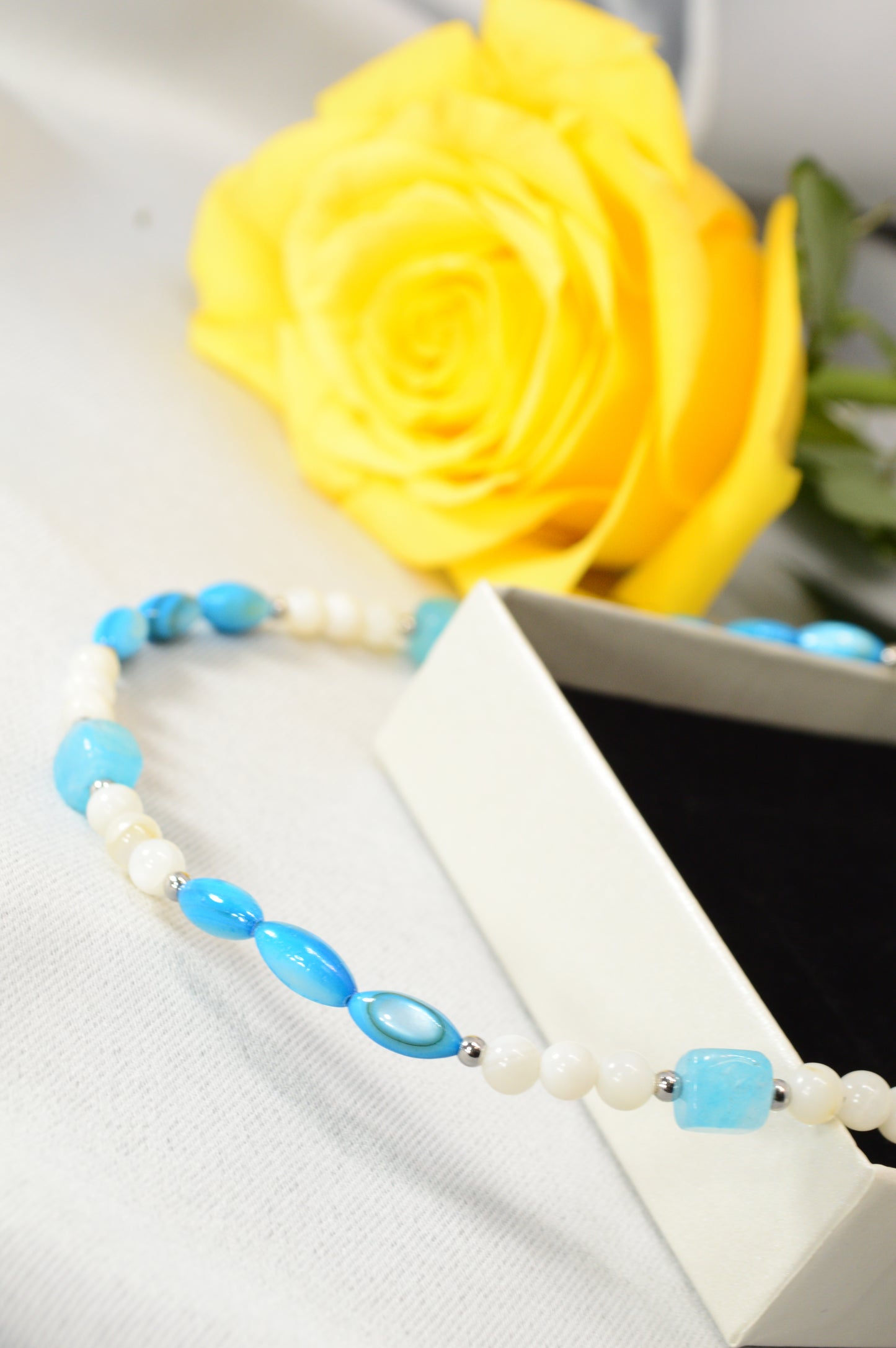 Blue & White Beaded Necklace — Fresh, Minimal, Ocean-Inspired