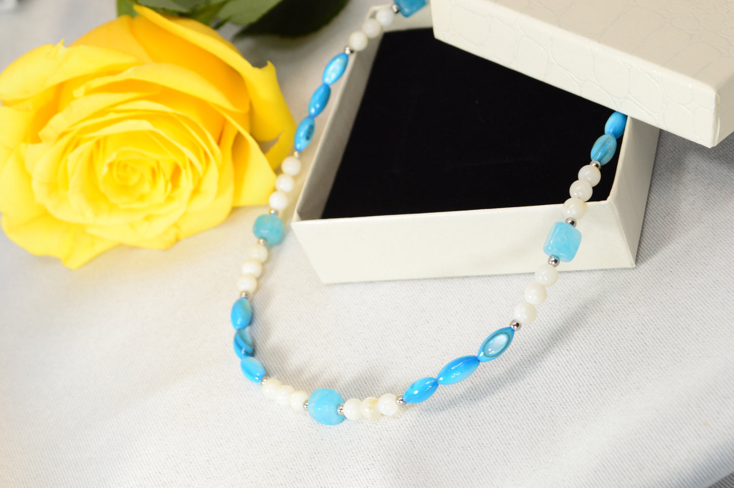 Blue & White Beaded Necklace — Fresh, Minimal, Ocean-Inspired