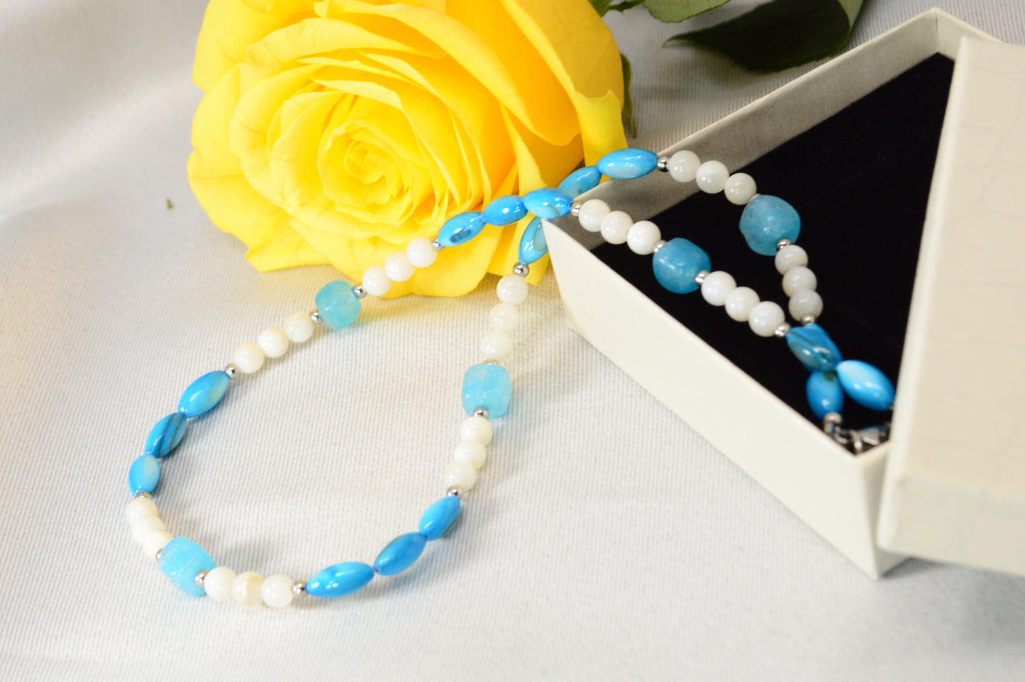 Blue & White Beaded Necklace — Fresh, Minimal, Ocean-Inspired