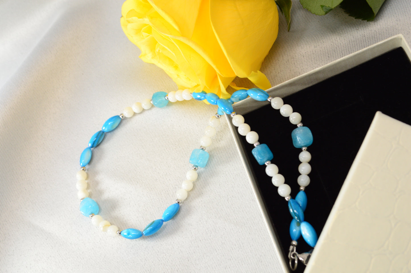 Blue & White Beaded Necklace — Fresh, Minimal, Ocean-Inspired