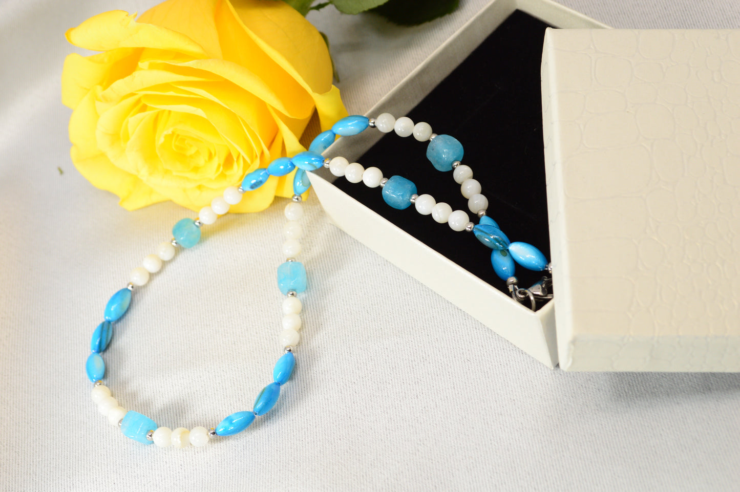 Blue & White Beaded Necklace — Fresh, Minimal, Ocean-Inspired
