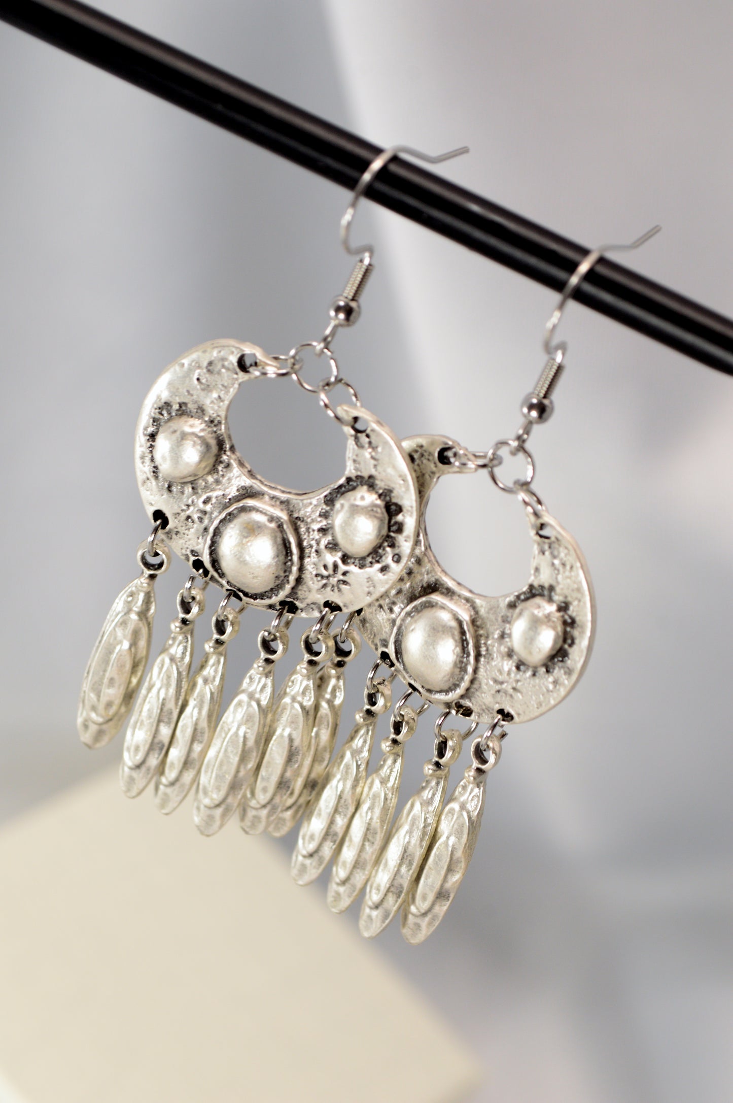 Boho Vintage Silver Dangle Earrings with Stainless Steel Hooks  7.5cm - 3"