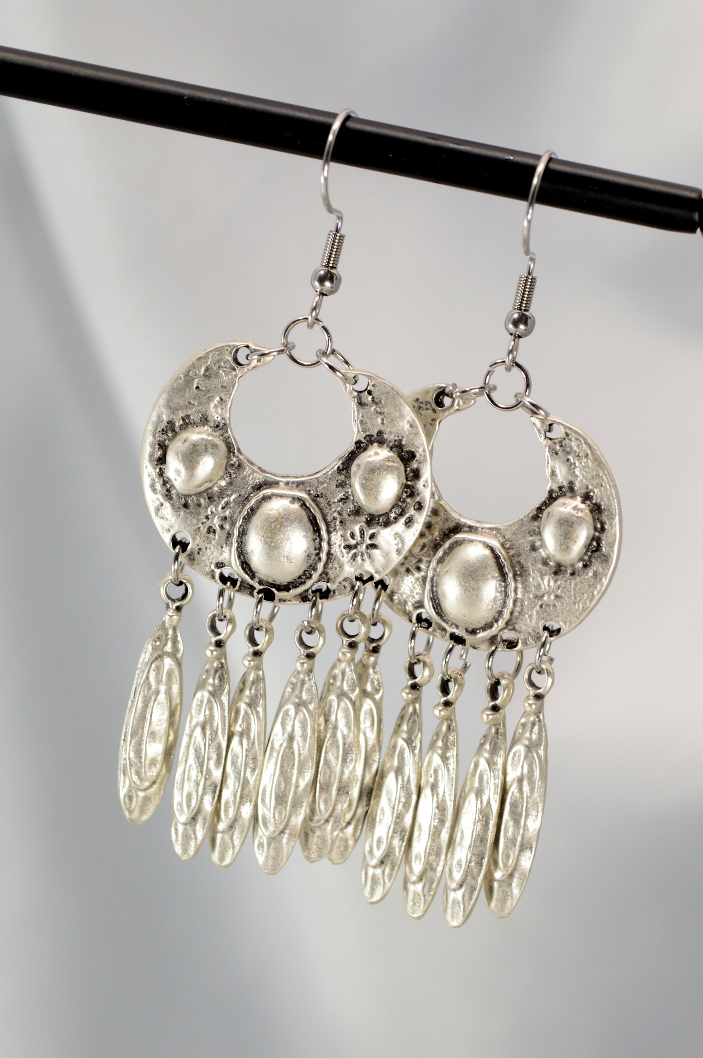 Boho Vintage Silver Dangle Earrings with Stainless Steel Hooks  7.5cm - 3"